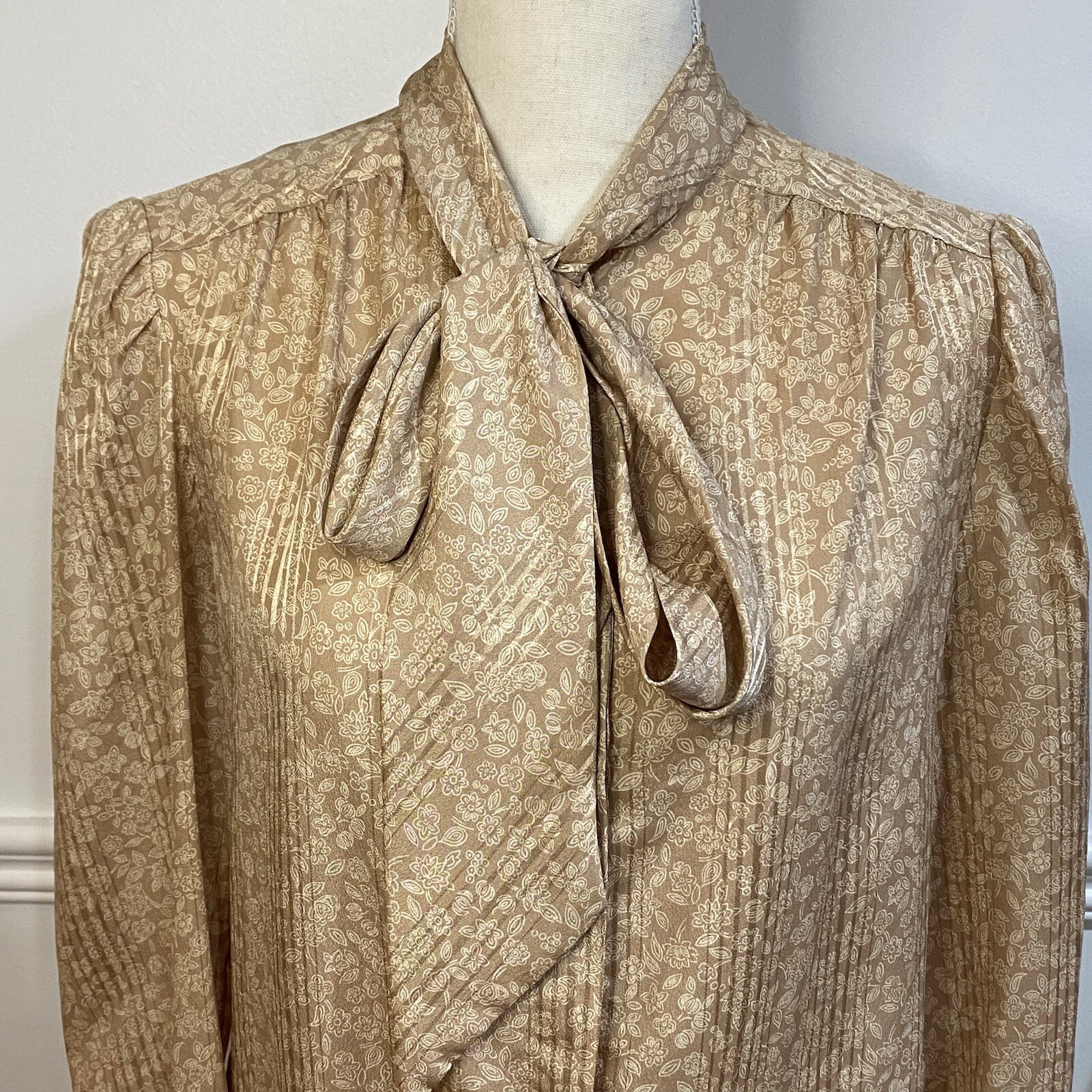 Vintage 80s Evan Picone Petite Blouse Skirt Outfit Womens XS Sheer Beige Satin