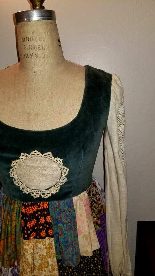Extraordinary Vtg 1970s Bohemian Patchwork Prairie Dress Cottege-Core