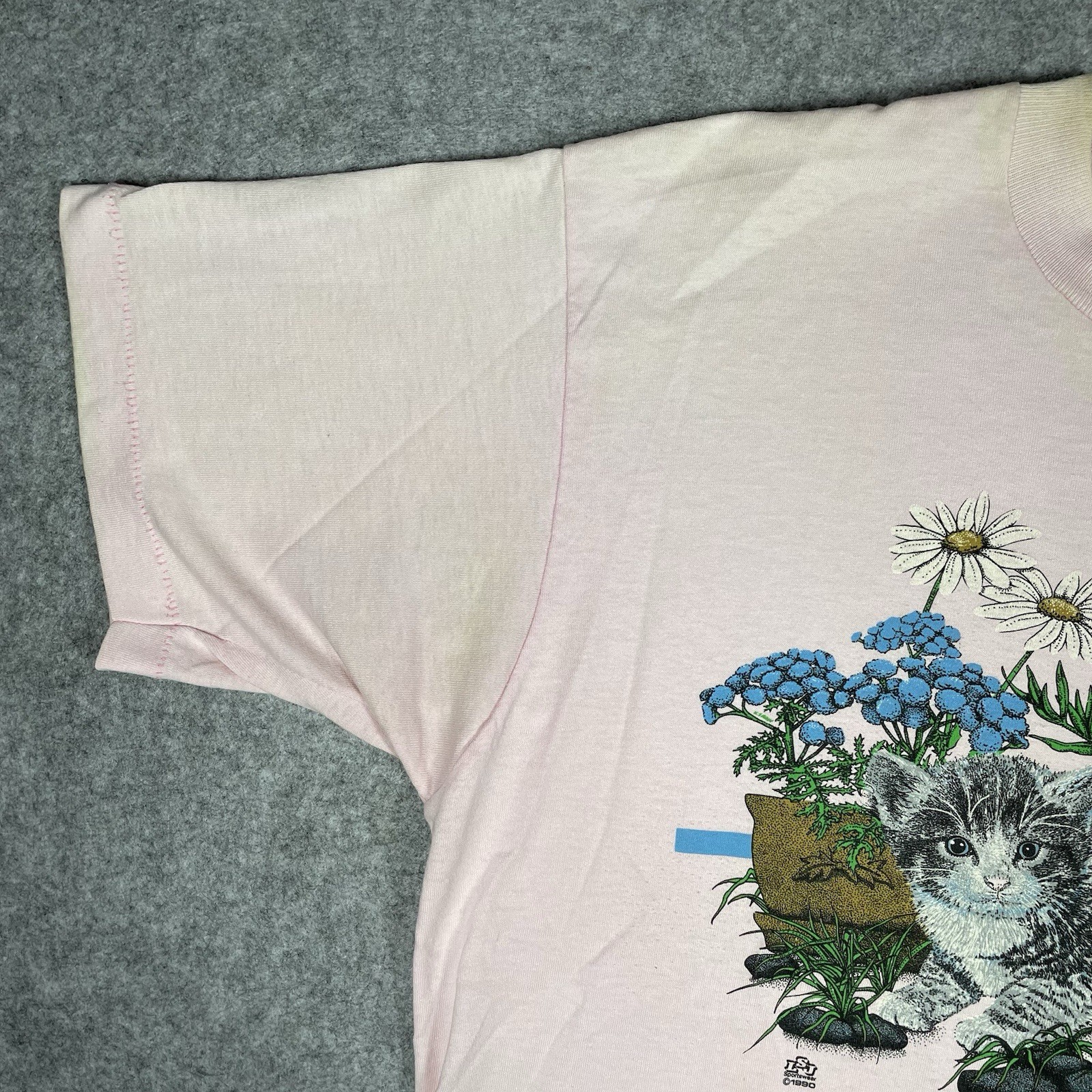 Vtg 90s Kitty Cat T Shirt Womens L Screen Stars Distressed Cute Graphic Oversize