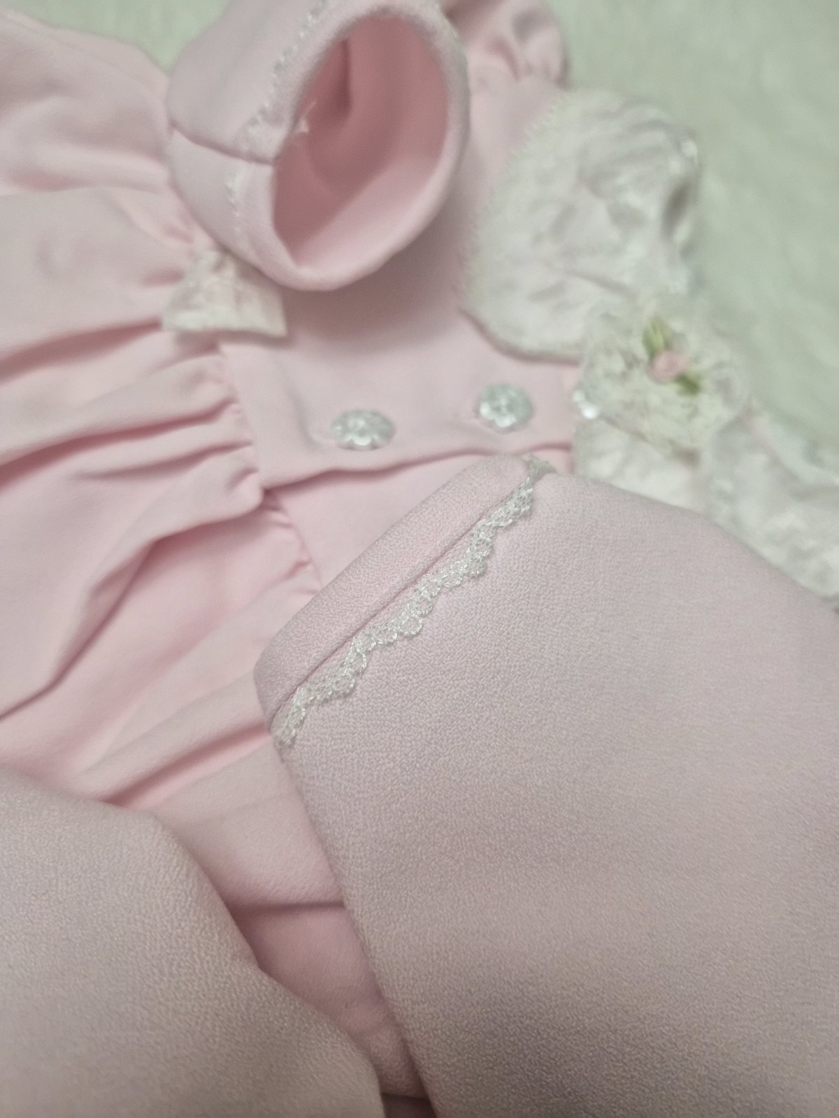 Vintage 3 pcs Baby Girl Dress Outfit Rose Cottage Size 12m Pink