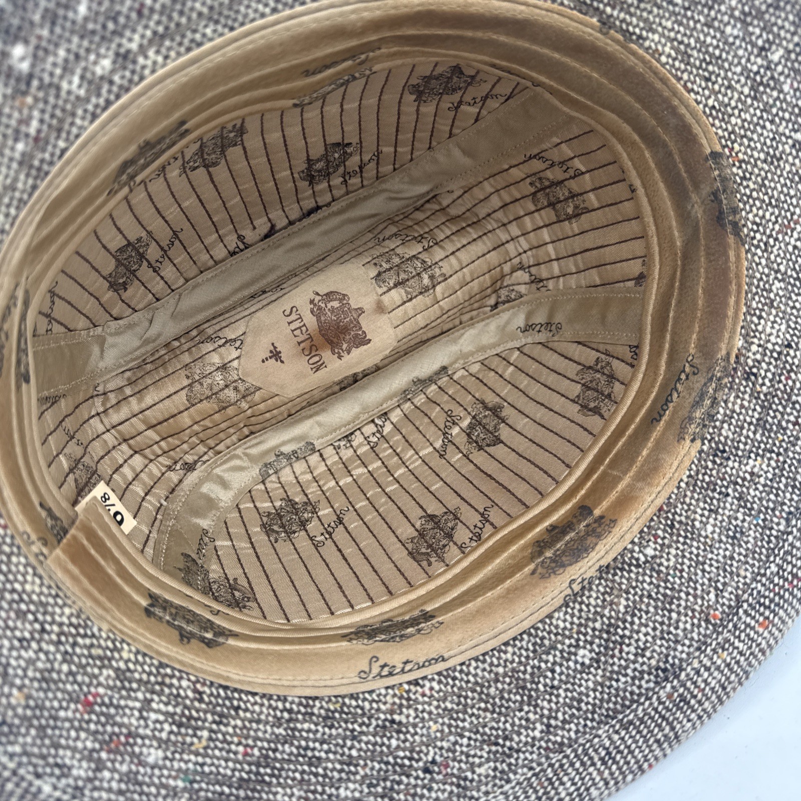 Stetson Fedora Hat Tweed Feather Braided Detail 6 7/8 Size