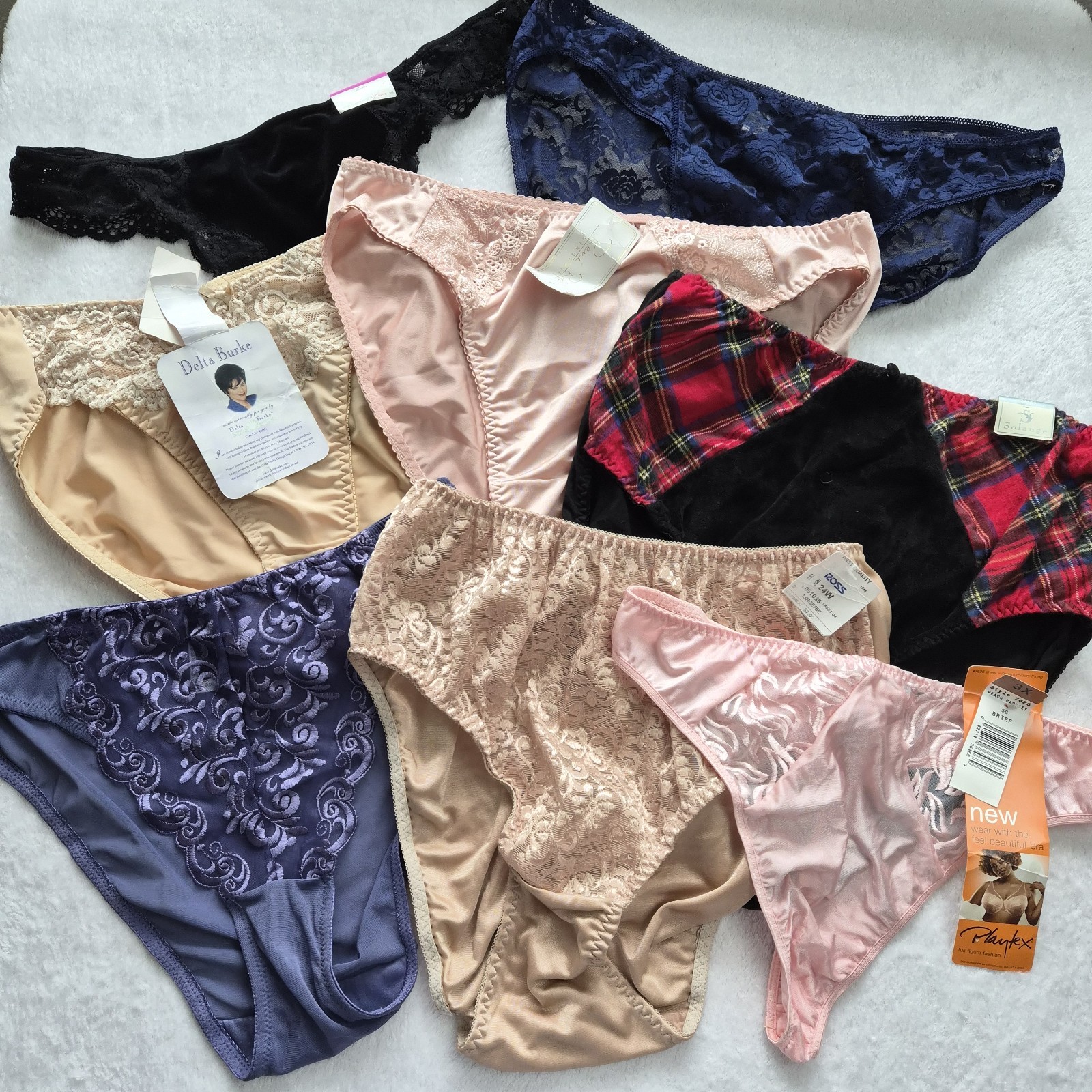 Huge Lot 3X Vintage Plus Size Panties 22/24 Satin Thong Bikini Brief Underwear