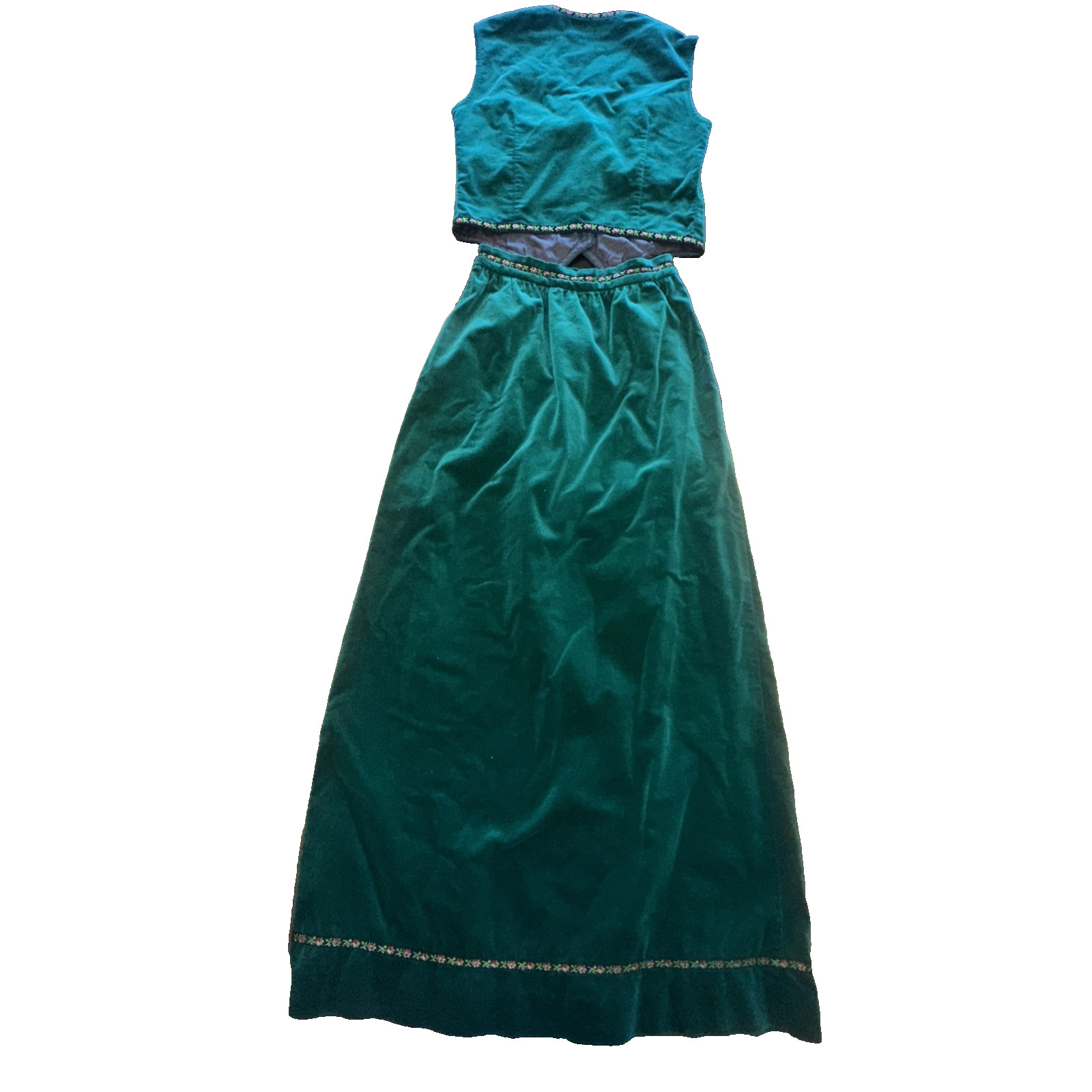 Vintage Lanz Original Forest Green Velvet Vest Skirt Salzburg Austria Tyrolean S