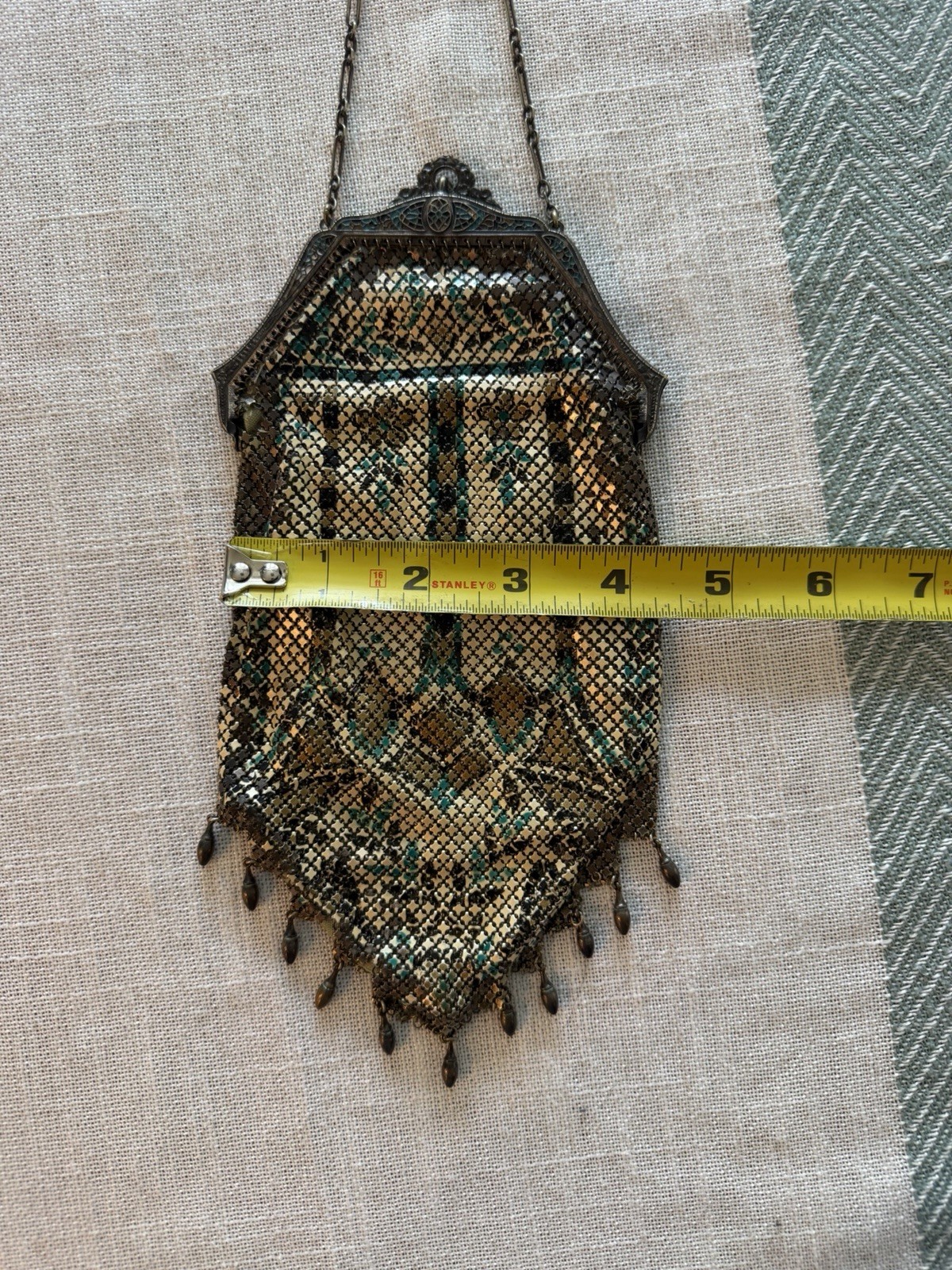Vintage Mandalian Mfg. Co. Enamel Mesh Purse c. 1920s Art Deco Flapper Handbag