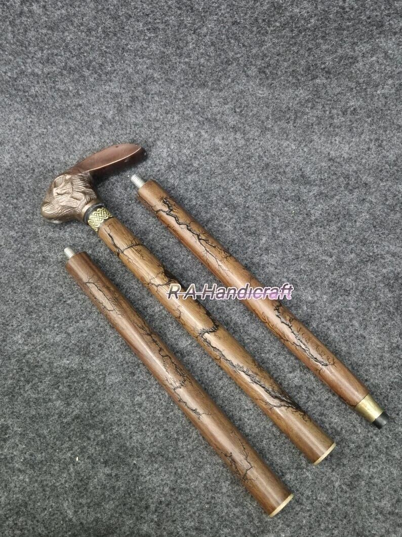 Antoique Copper Finish Aluminum Rabbit Victorian Wooden Walking Stick Cane