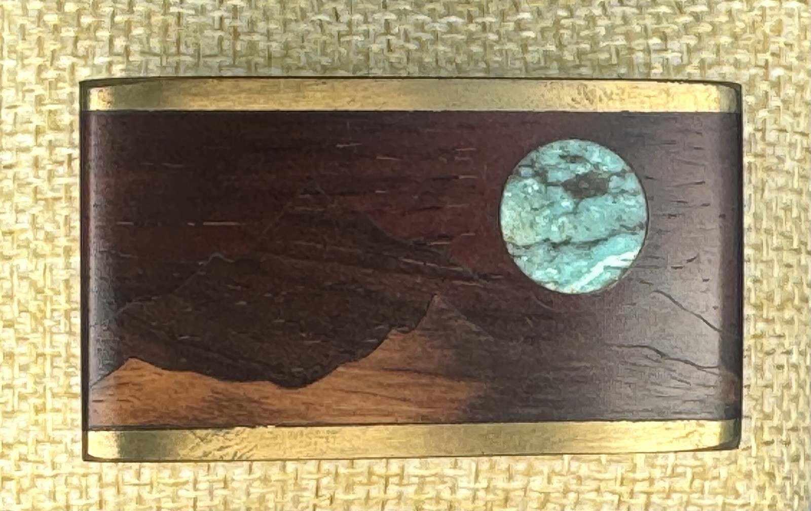 Sky West Brass Wood Turquoise Mountain Moon Belt Buckle Albuquerque NM VTG
