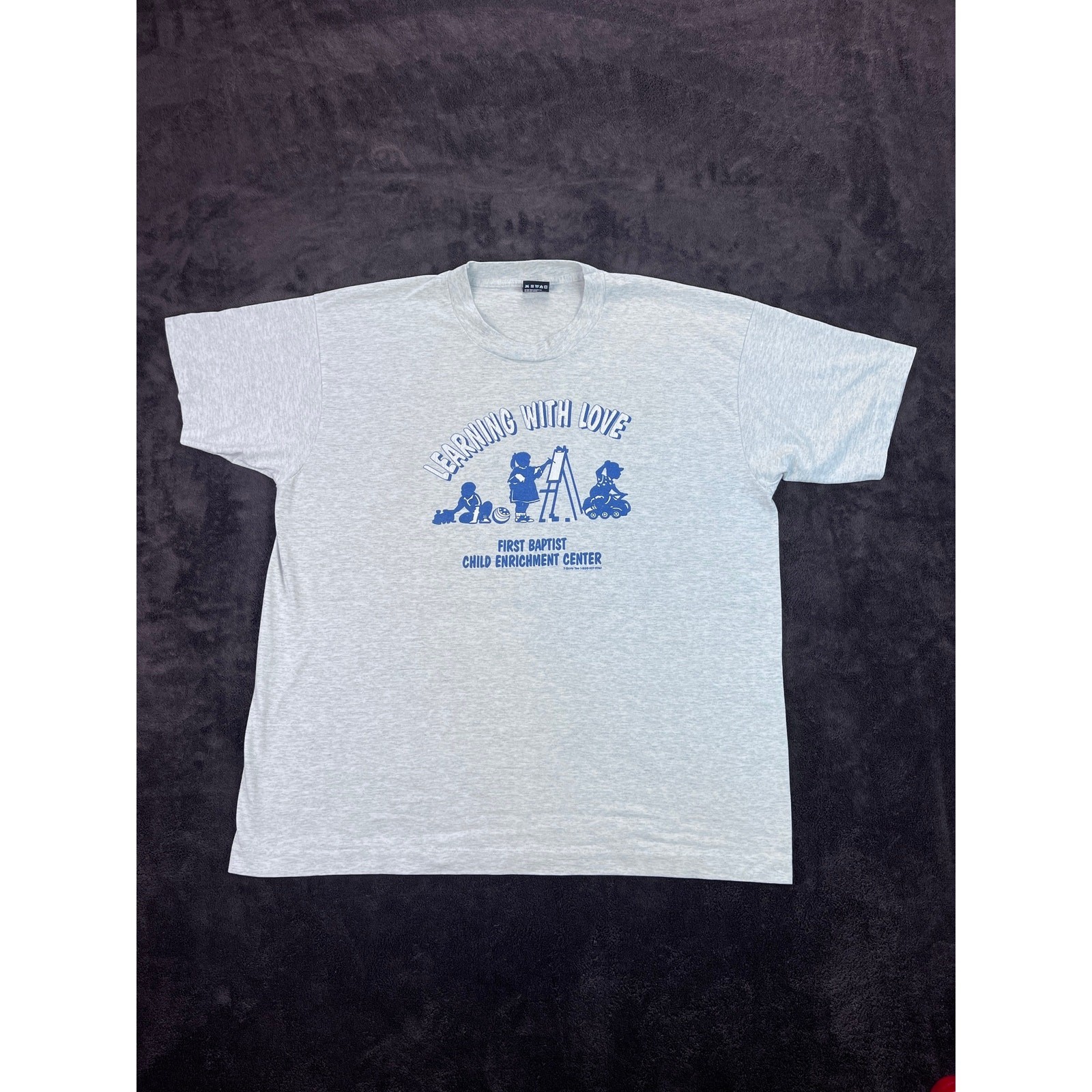 Vintage 90s “Learning With Love” Graphic Tee XL Gray