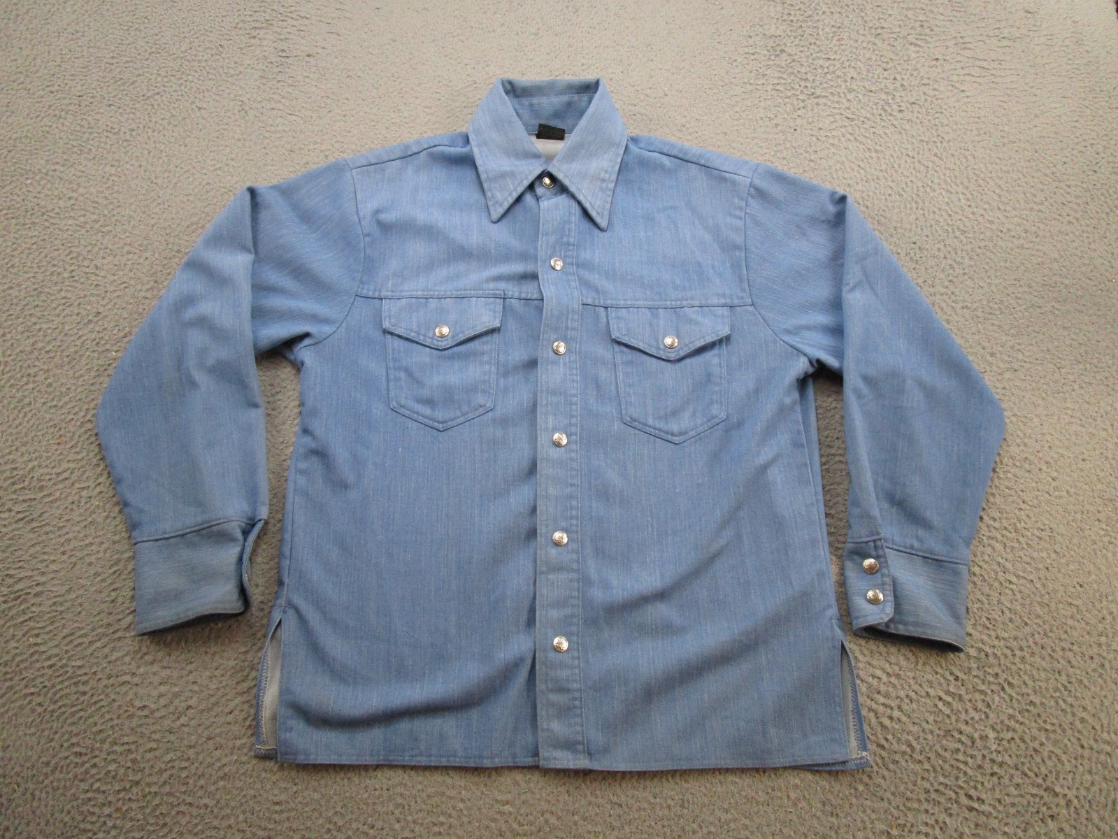 Vintage 80s Big Yank Western Wear Denim Metal Snap Up Button Shirt Mens 46