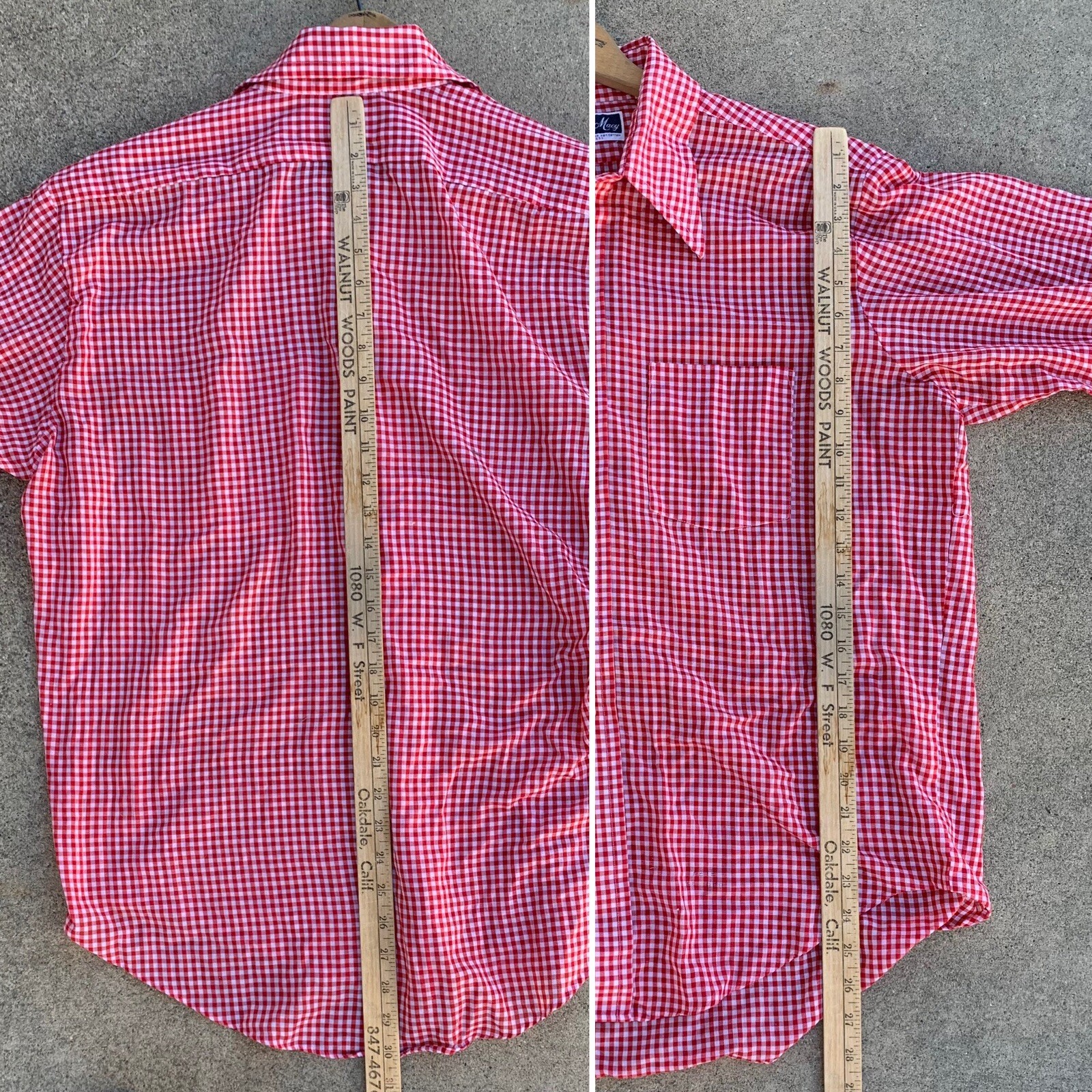 vintage Supre Macy red white gingham shirt left chest pocket size 16 1/2 – 33