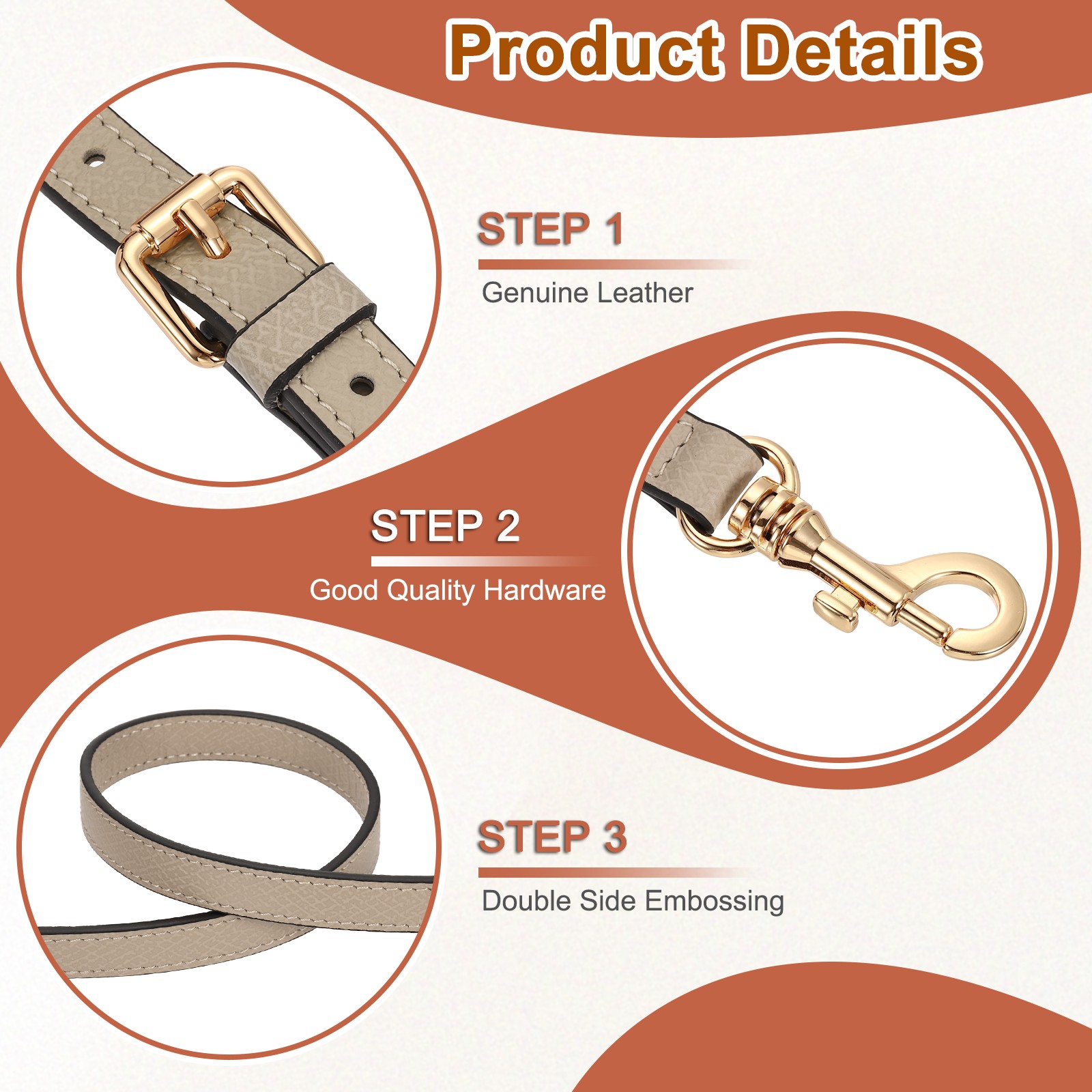 Leather Bag Strap, 95-115cm Adjustable with Gold Buckle (Pink)