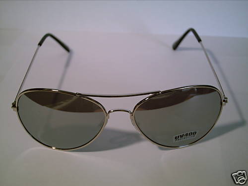 LARGE FRAME WIRE RIM SILVER MIRROR COPS AVIATOR SUNGLASSES COOL SHADES BLOCK UV