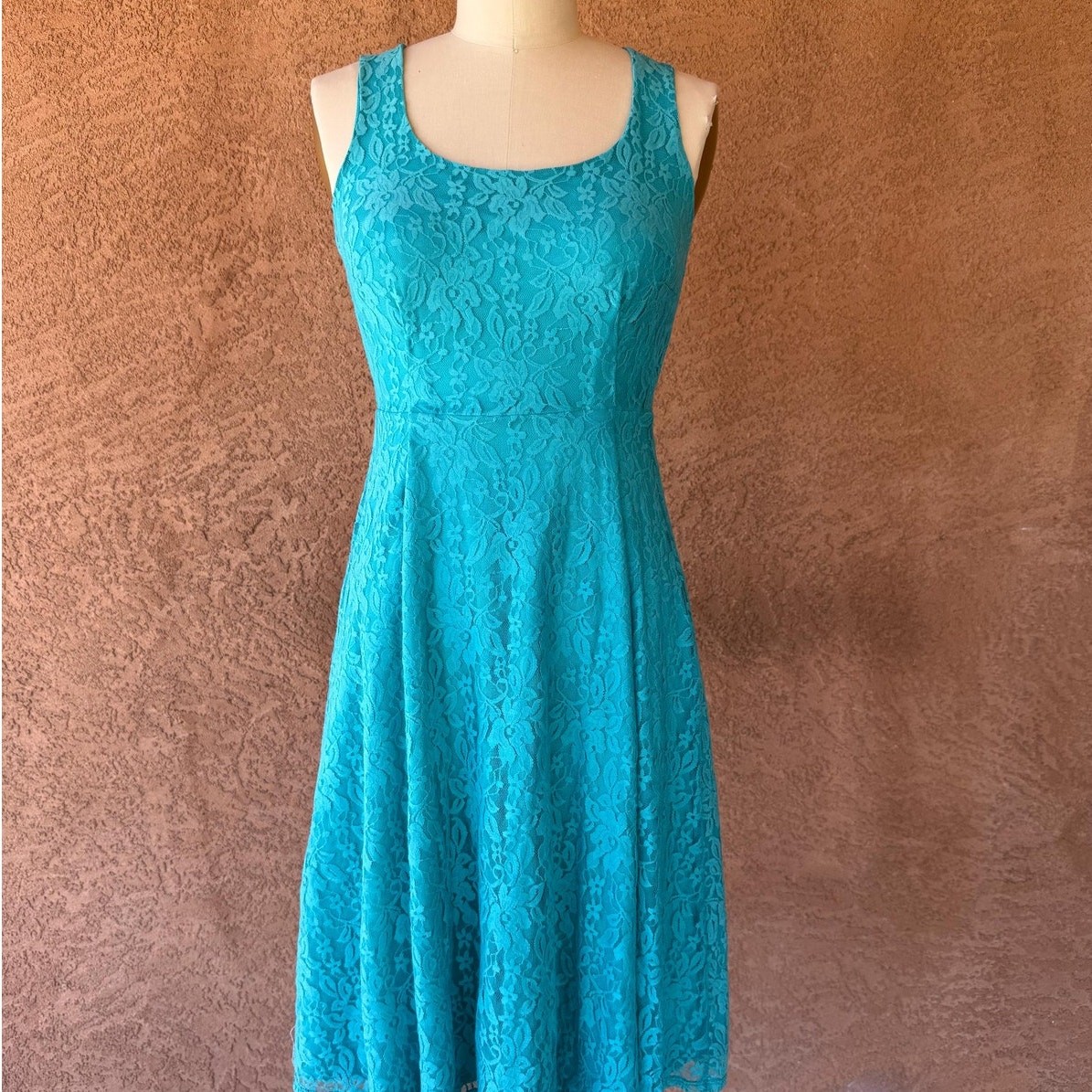 Y2K Slinky Brand Aqua Lace Dress | Made in USA Fit & Flare Cocktail Dress XS