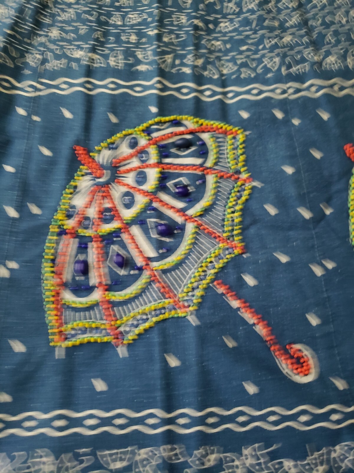 VTG 70s Blue Umbrella Print Wrap Skirt Sz S/M? 27.5″W Hippie Boho Festival READ