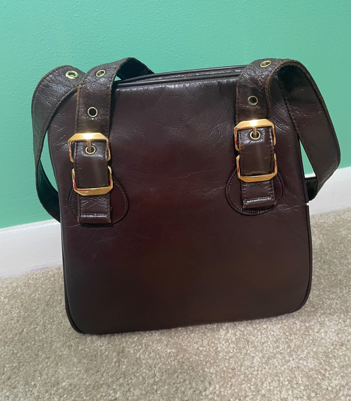 Vintage Air Step ^ Brown Simulated Leather Shoulder Bag Mid Century 60s