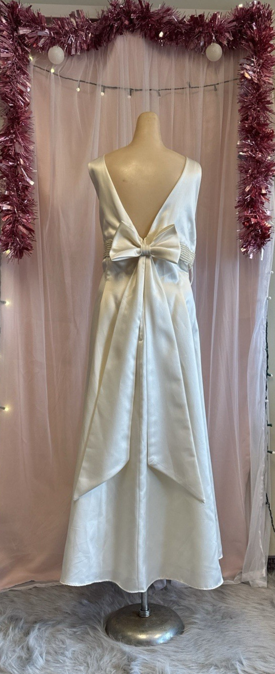 Vintage 90s Plus Size Evening Formal Dress Ivory Beaded Maxi Sleeveless 2X 3X