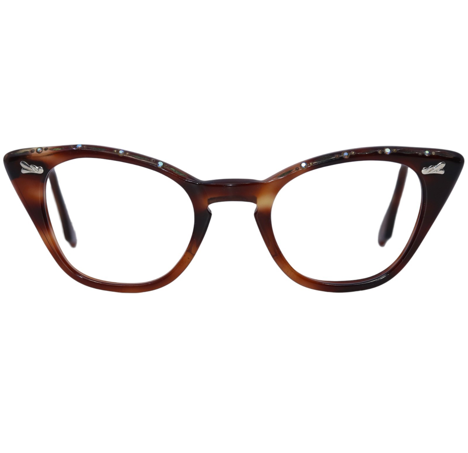 VINTAGE GRACELINE USA 44-22 RHINESTONE TORTOISE CAT EYE EYEGLASSES MID CENTURY