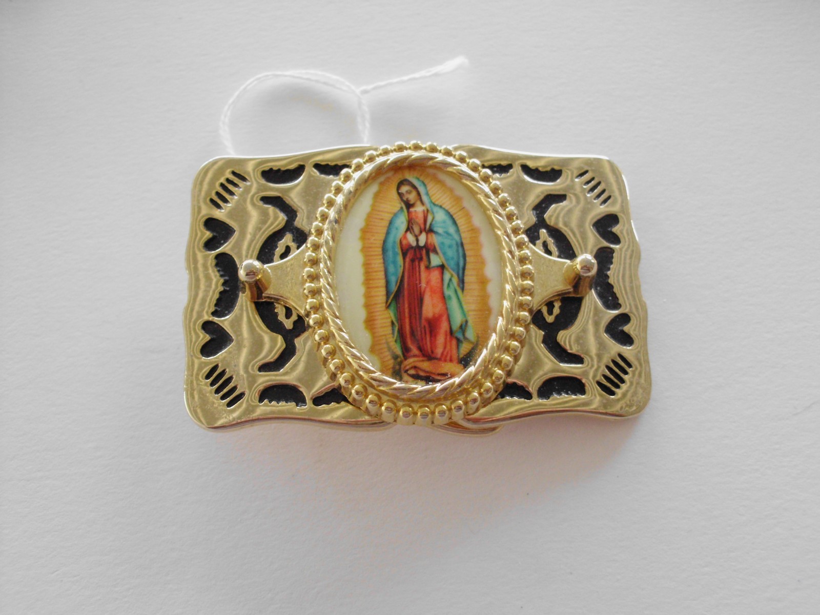 Belt Buckle Our Lady of Guadalupe Gold & Black Made in USA Style C
