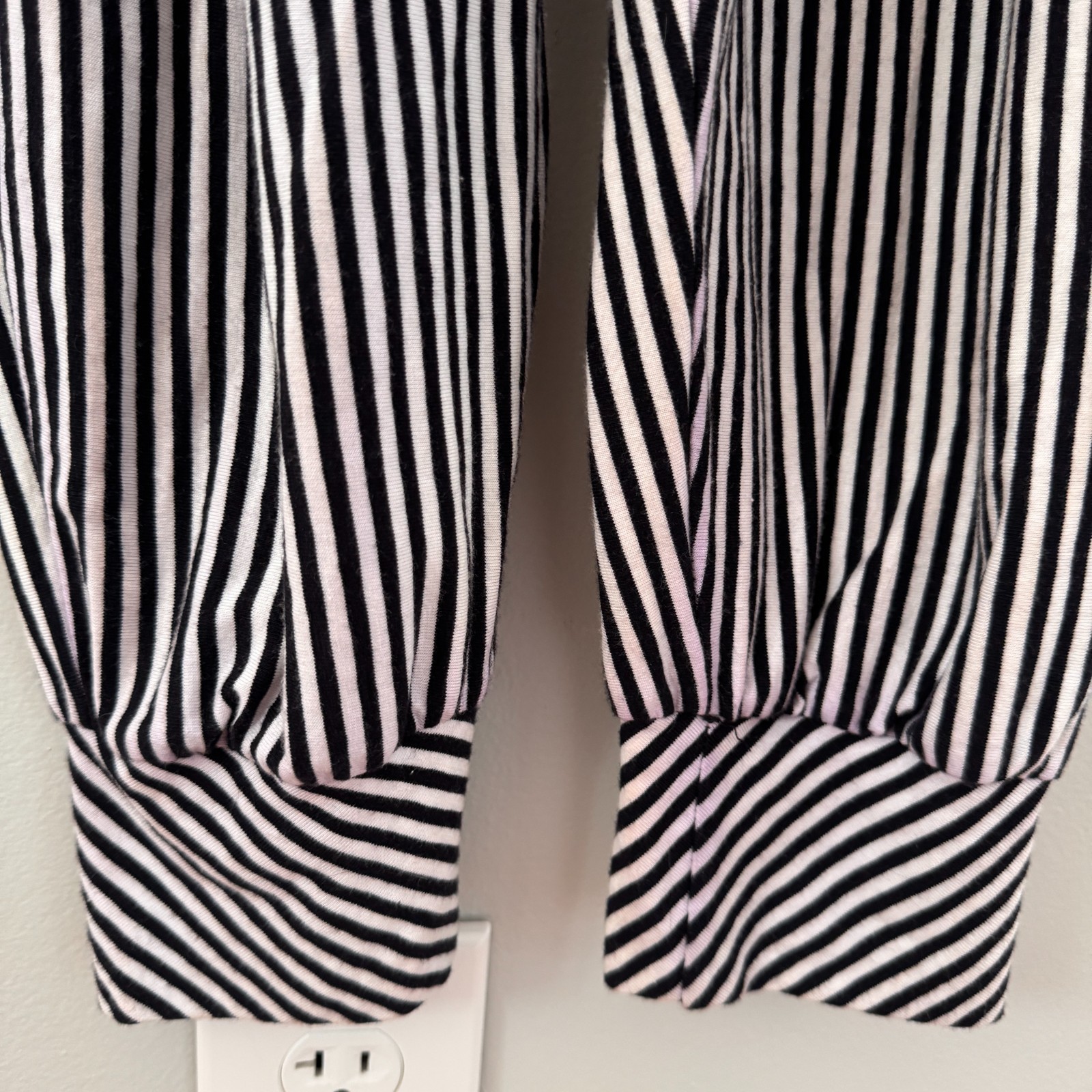 80s vtg BETSEY JOHNSON Black White PUNK LABEL Striped SNAPS Jumpsuit Catsuit S