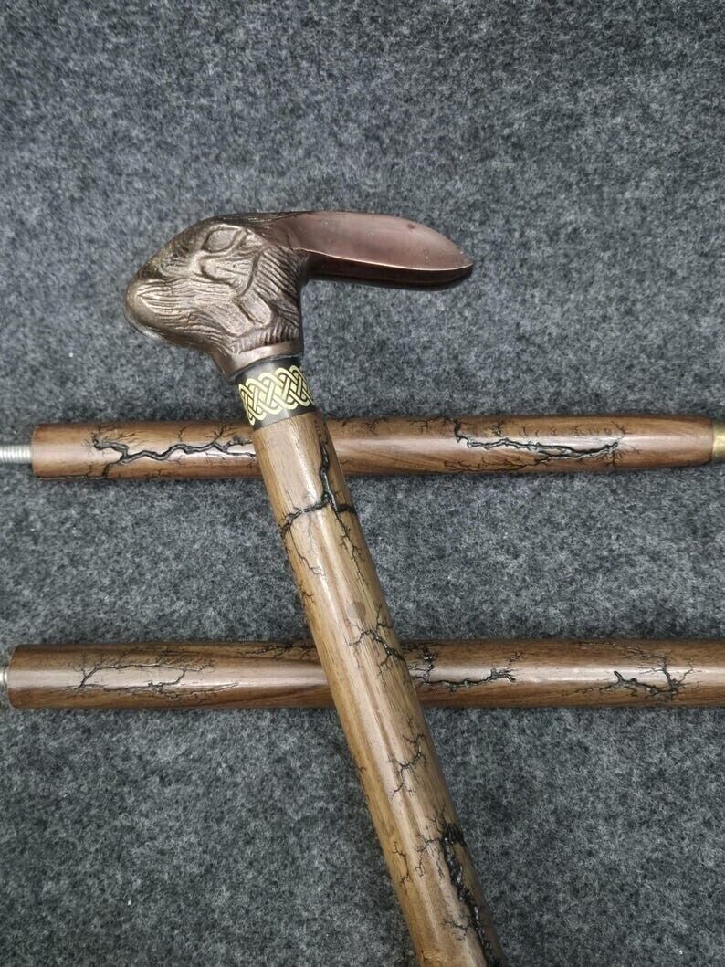Antoique Copper Finish Aluminum Rabbit Victorian Wooden Walking Stick Cane