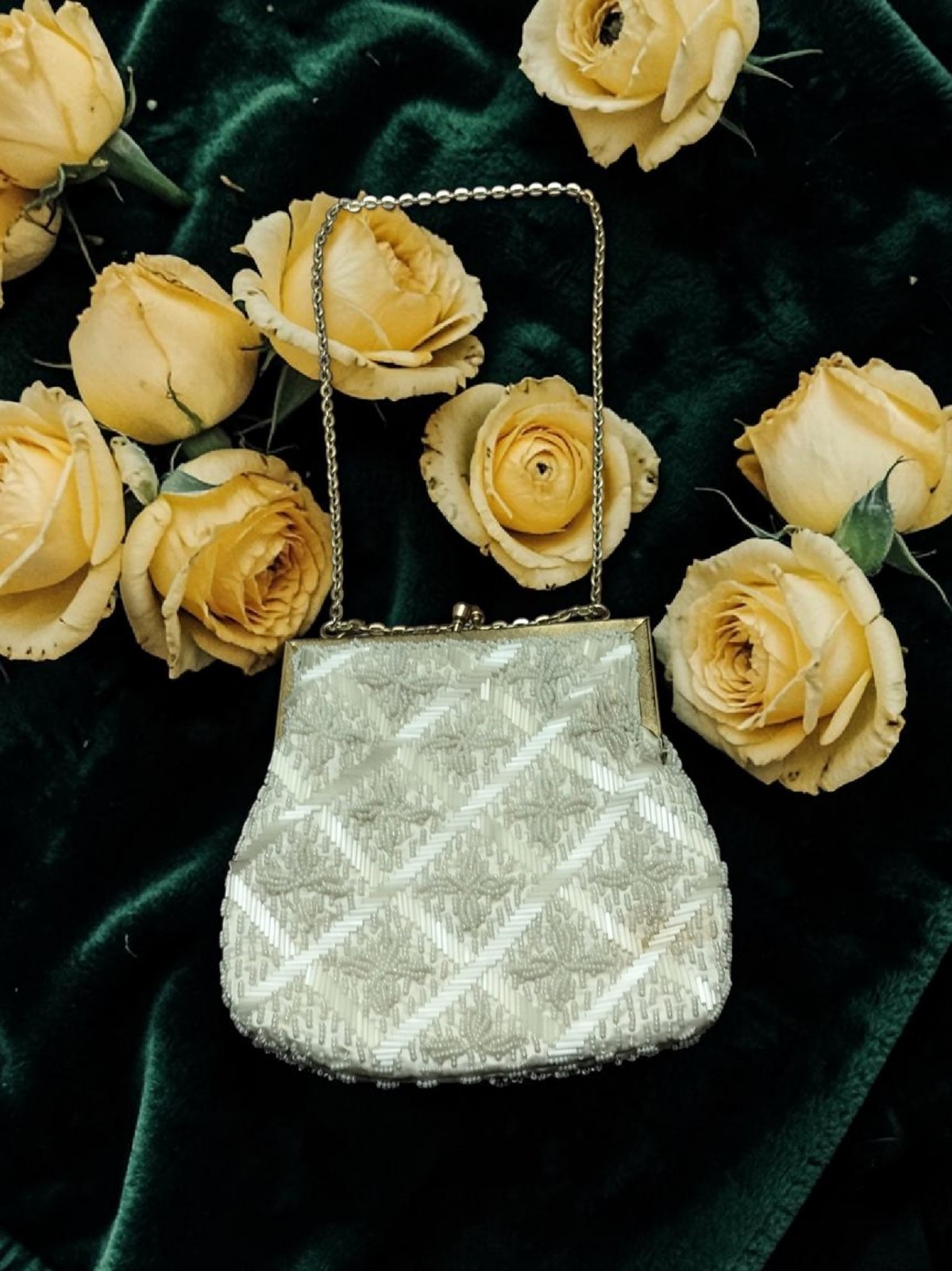 Vintage MAGID Hong Kong White Gold Beaded Purse