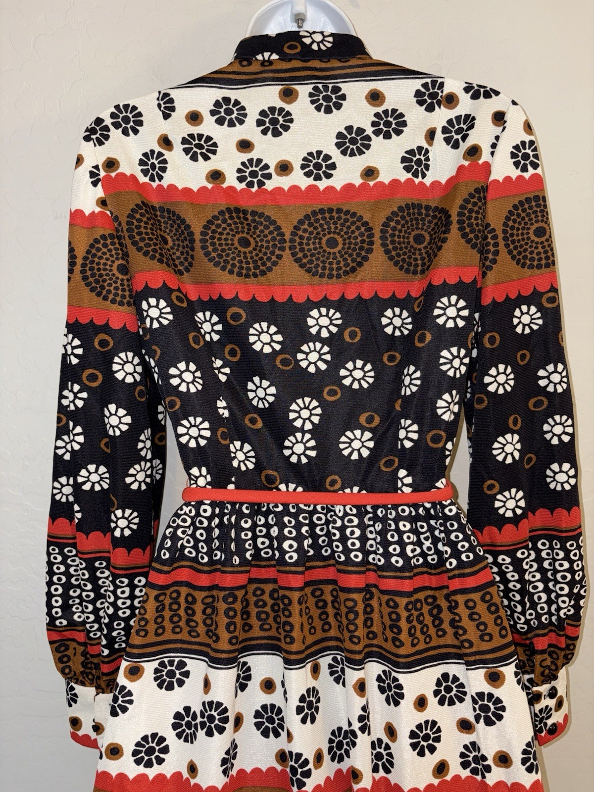Fred Rothschild 1960’s Vintage red & brown striped Mod hippie boho Midi Dress XS