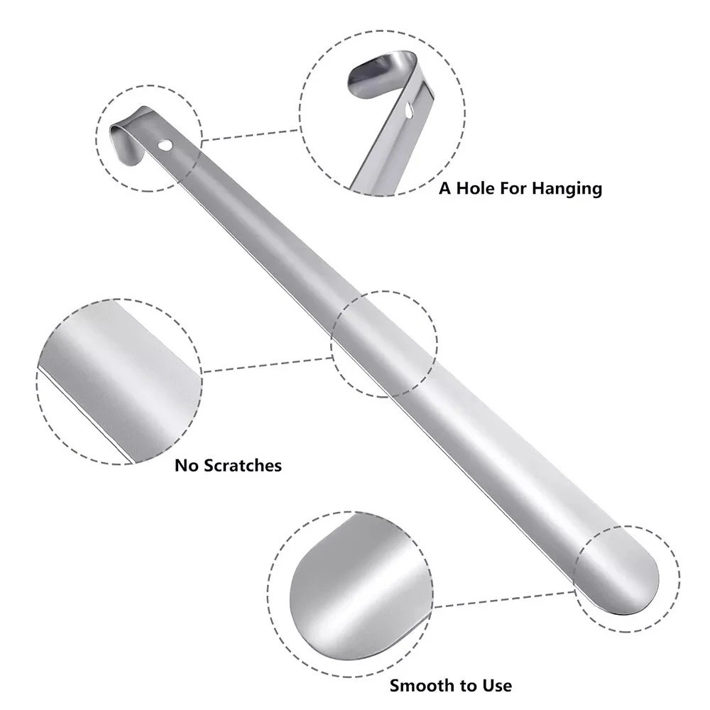 Stainless Steel Shoehorn Long Handle Metal Shoe Horn Easy Wear Helper 42/52cm