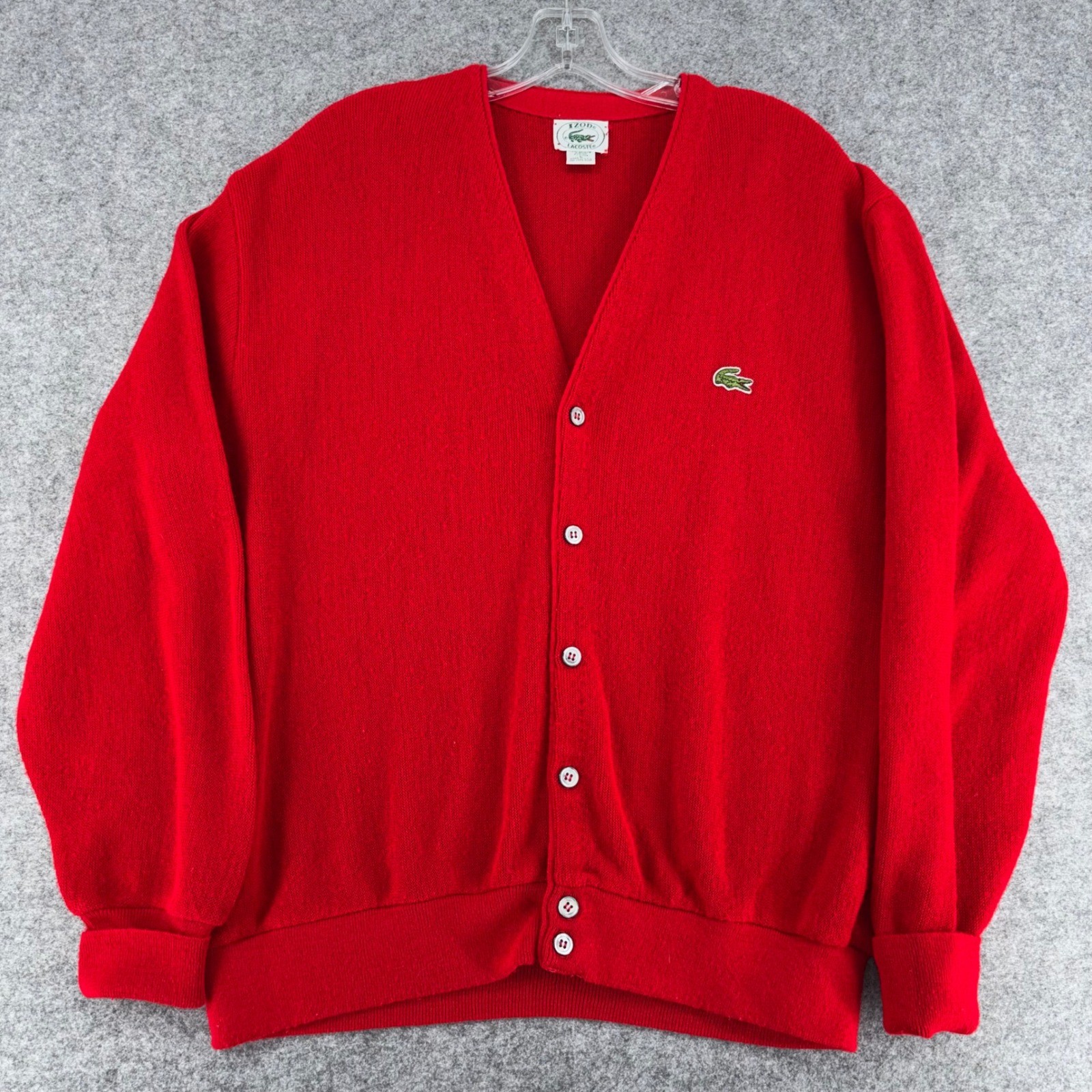 Vintage Izod Lacoste Red Cardigan Sweater Mens Large Orlon Acrylic Made in USA
