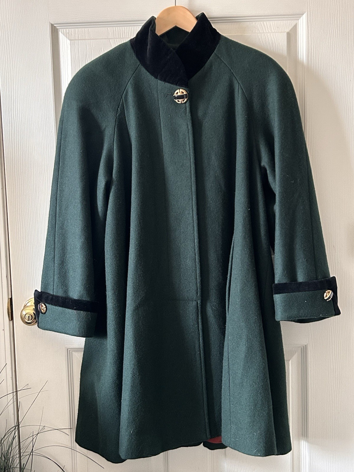 Stephanie Matthews Vintage Emerald Green Cape Coat 100% Wool Made in USA Sz XXL