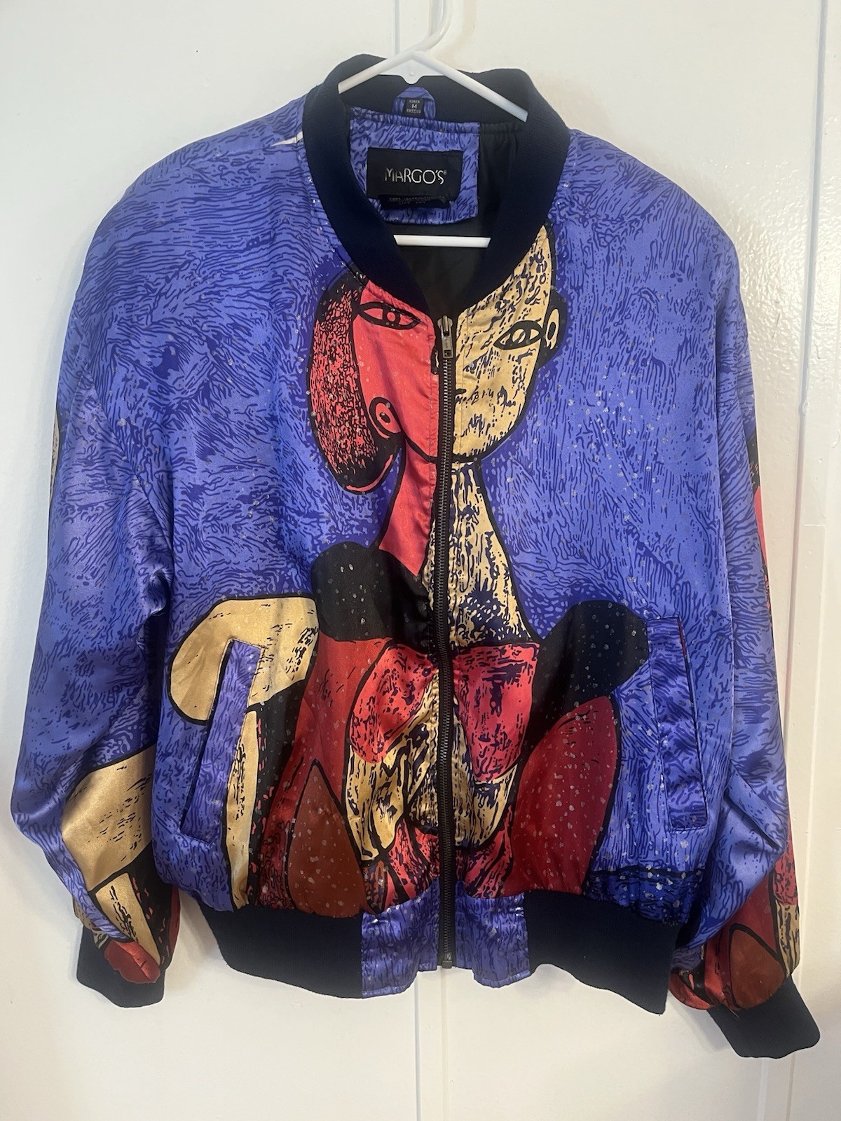 90’s VINTAGE ONE OWNER PICASSO POP ART BOMBER ZIPPER JACKET MED.