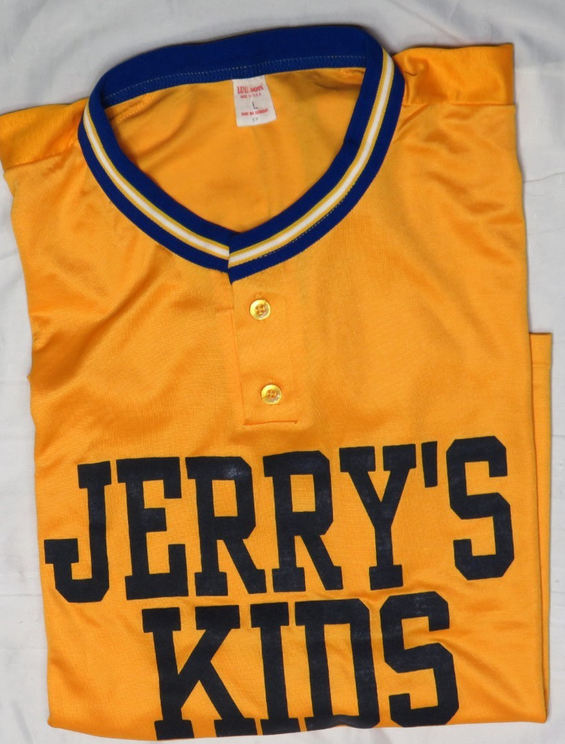 JERRY’S KIDS SHIRT JERSEY L GOLD YELLOW VINTAGE WILSON BASEBALL HENLEY USA MADE