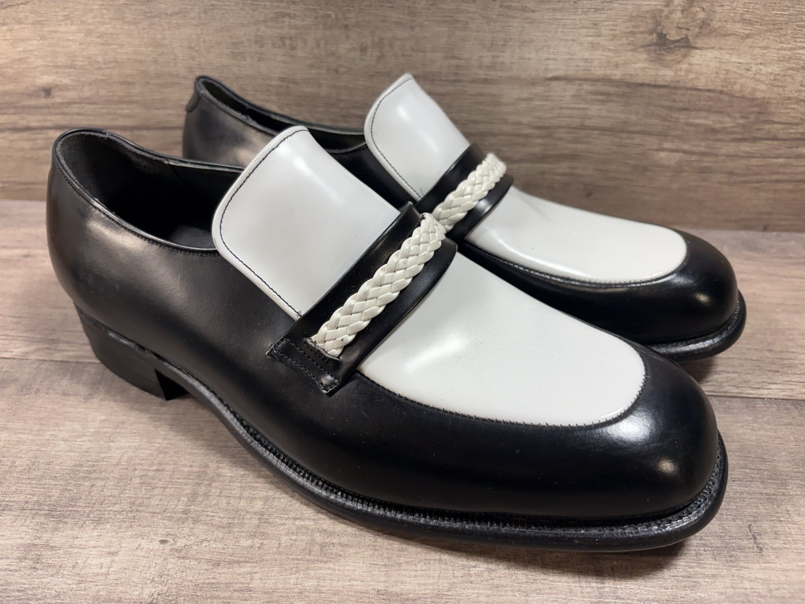 Mason Shoe Company Black White Loafers 1970s 2 Tone Disco Shoes Mens Size 11.5 E