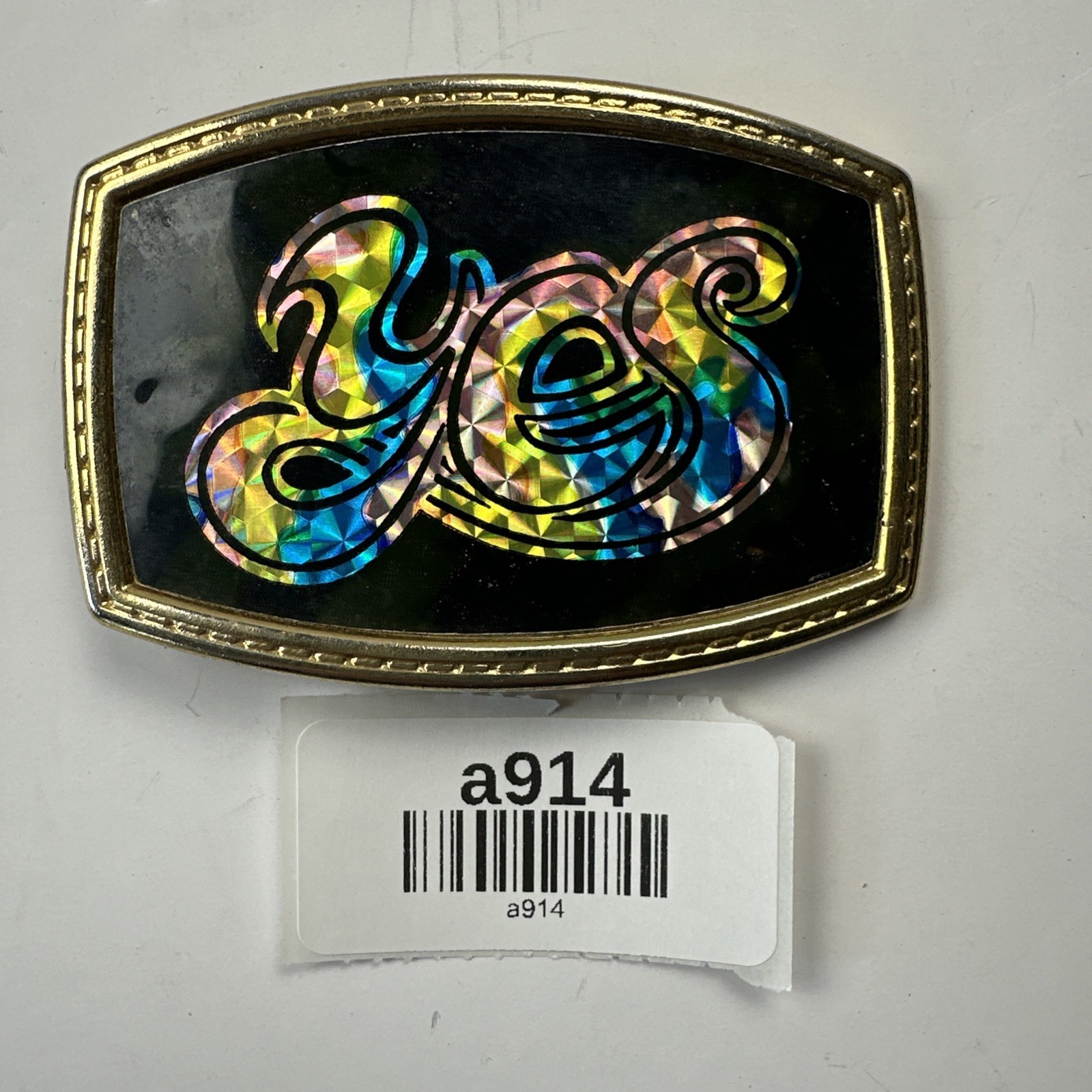 Vintage Yes Belt Buckle Gold Tone with Crystal Enamel Lettering