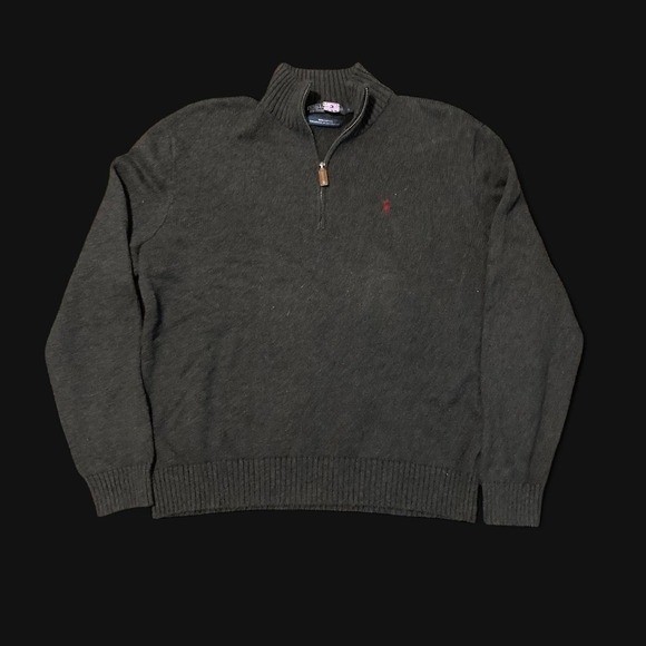 Polo Ralph Lauren Grey knit quarter zip cotton vintage 90s preppy L/23.5
