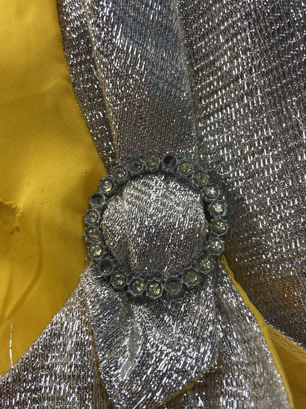 Vintage 60s Space Age Tinsel Foil Mini Dress Marigold Yellow Lining Mod GoGo S