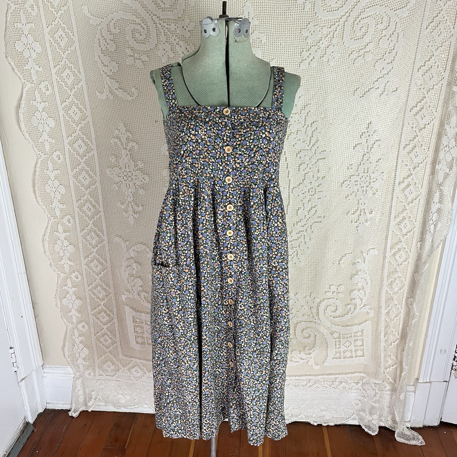 Vintage 1960s 1970s Sundress Handmade Calico Floral Print 60s 70s Sundress XS