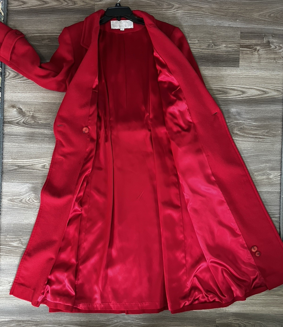 VTG Evan Picone Long 100% Wool Double Breasted Coat Women’s Medium Bright Red