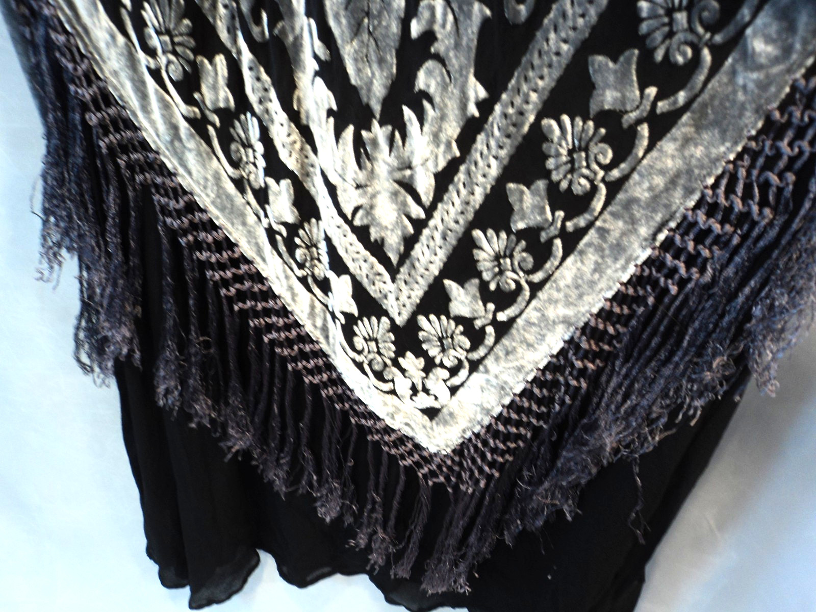 Vintage Aris A Y2K Silk Blend Burnout Velvet Fringe Maxi Dress Sz L