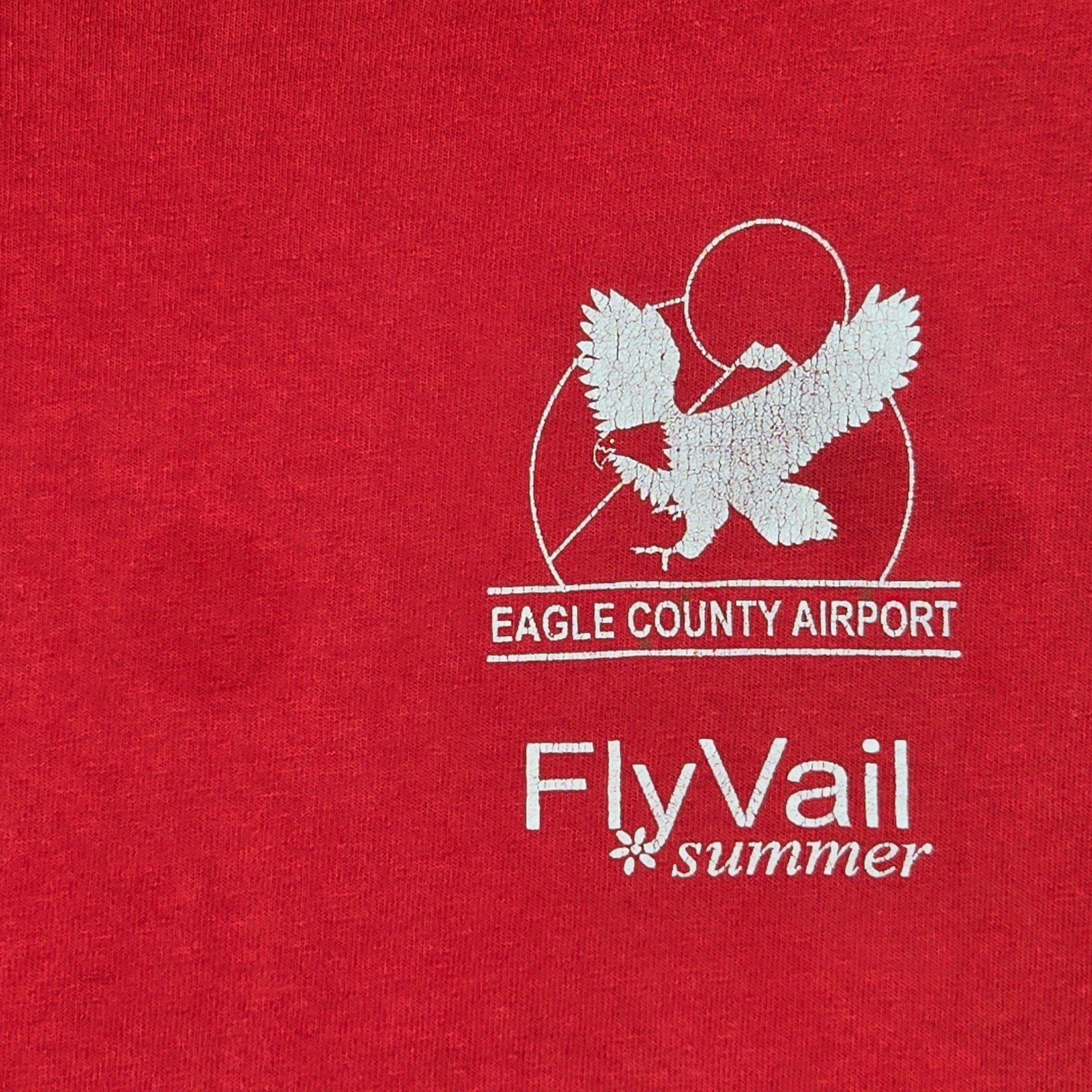Vintage 2009 Eagle Airport Fly Vail Distressed Thrashed TShirt Men XL Red Gildan