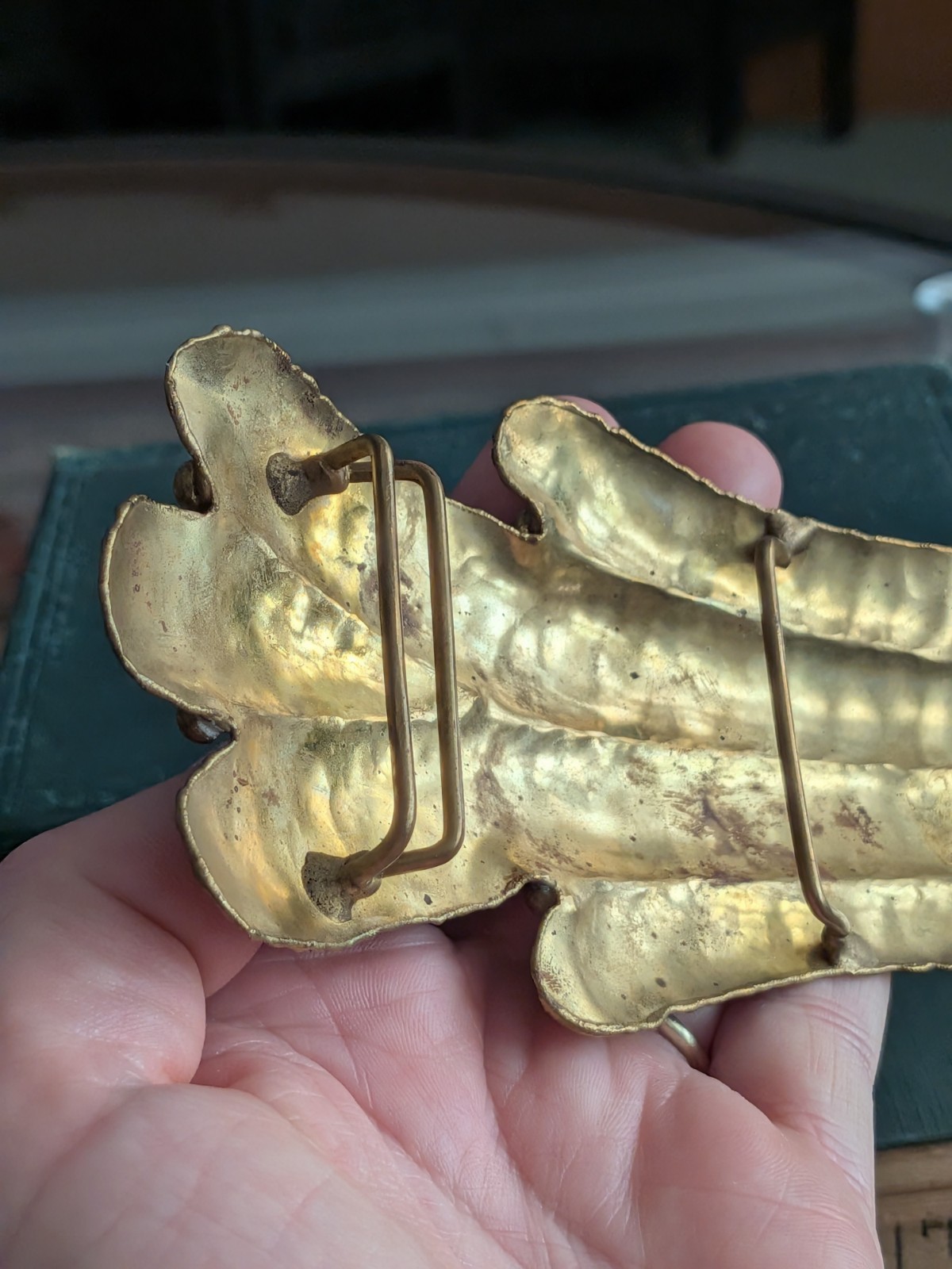 Vtg Metalwork Brutalist Artisan Statement Brass Belt Slide Buckle Modernist Art