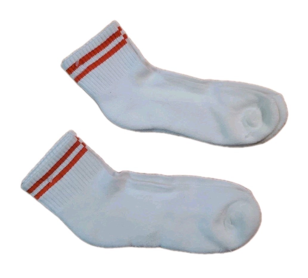 Quarter Socks Ankle Orange Stripe Acrylic Blend Size 9-11 White 2 Pair