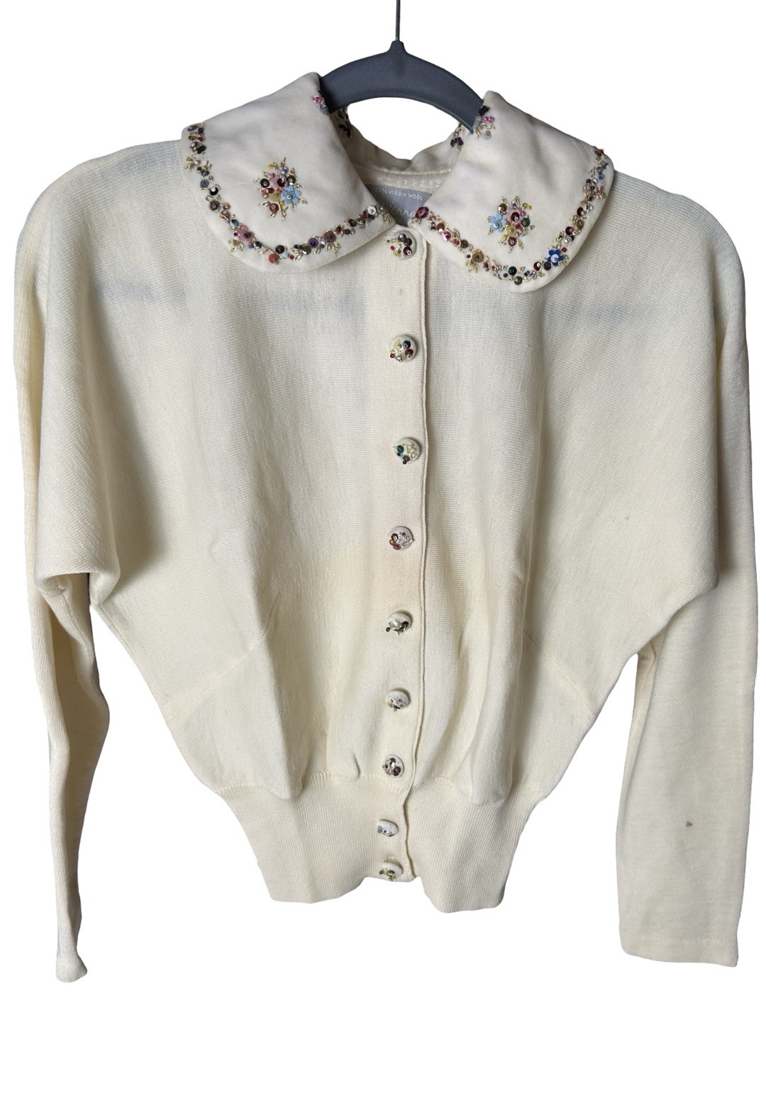 VTG Marvienne Feminine Cardigan Sweater Sz 36 Ivory Ornate Made In Austria READ
