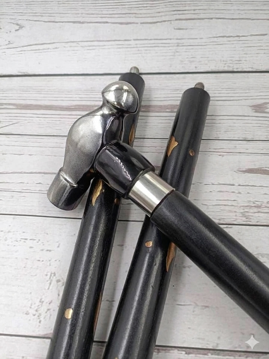Victorian Hammer Head Wooden Walking Cane Brass Handle Handmade Gift for Men