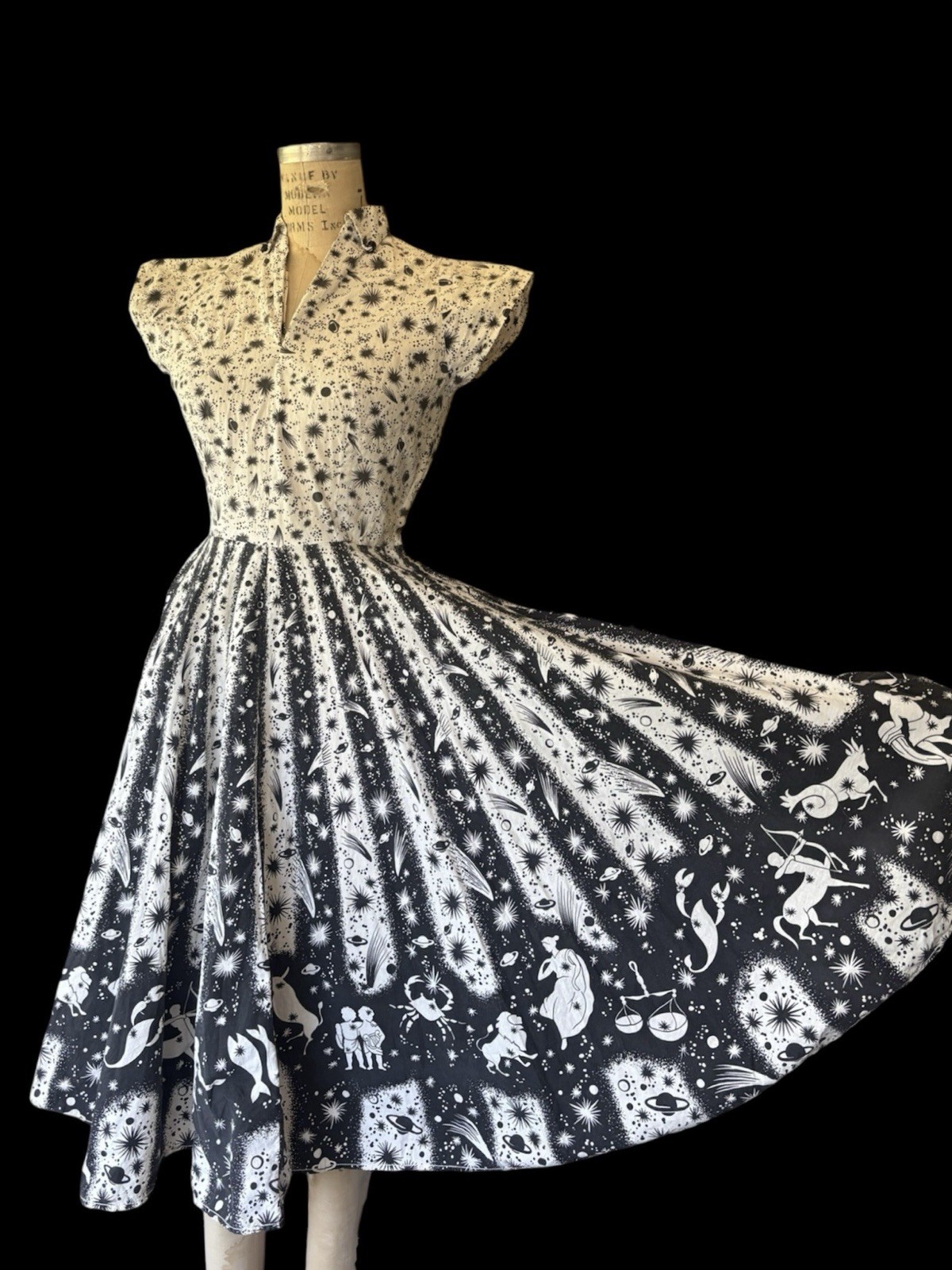 1950s astrological horoscope zodiac novelty print cotton sundress