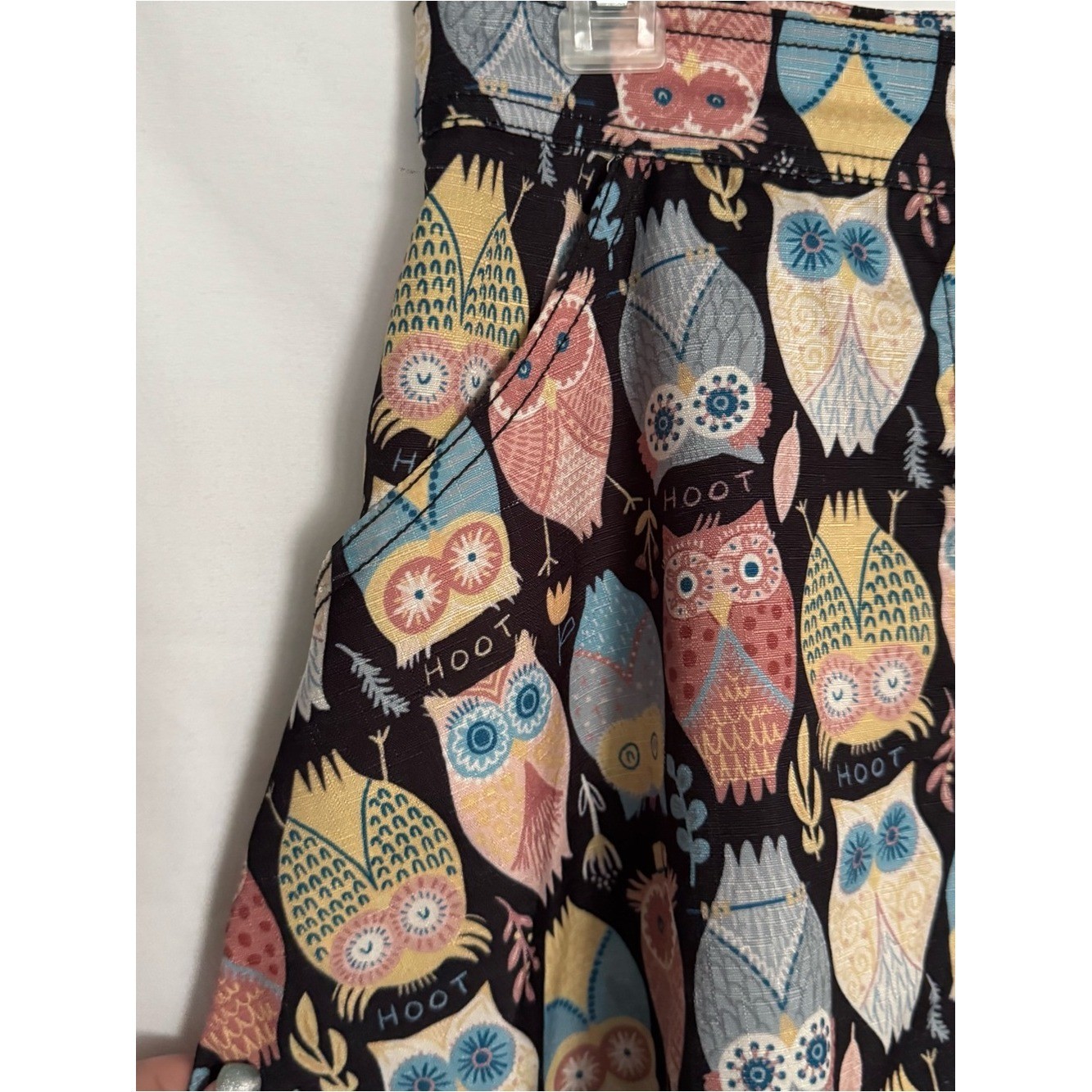 Retro Novelty Owl Print Skirt Womens Size S A-Line Swing Cute Hoot Whimsical
