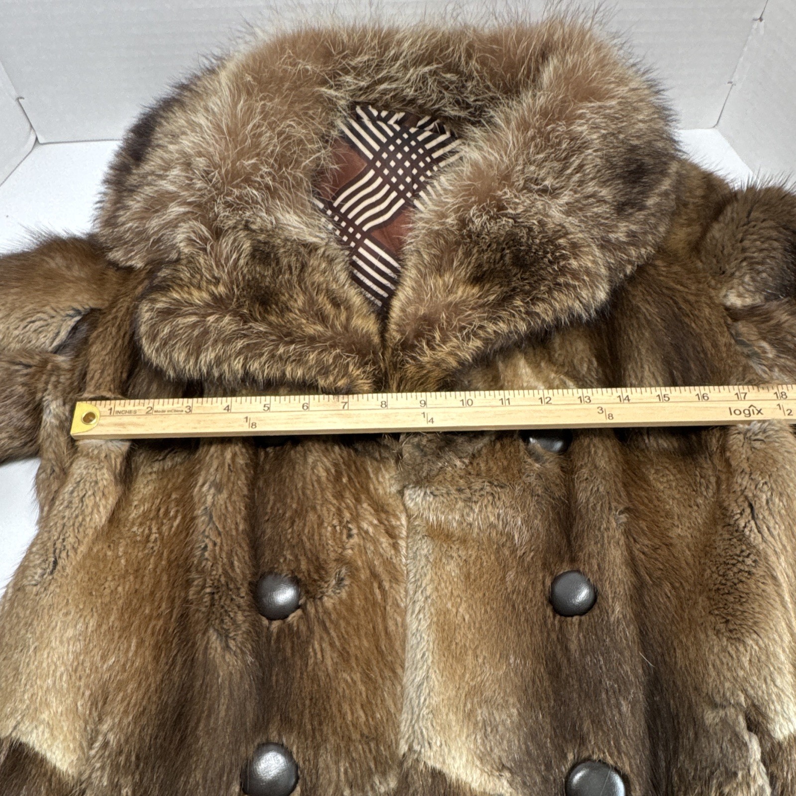 Vintage Genuine Patchwork Mink Fur Coat Fox Fur Shawl Collar Double Breasted