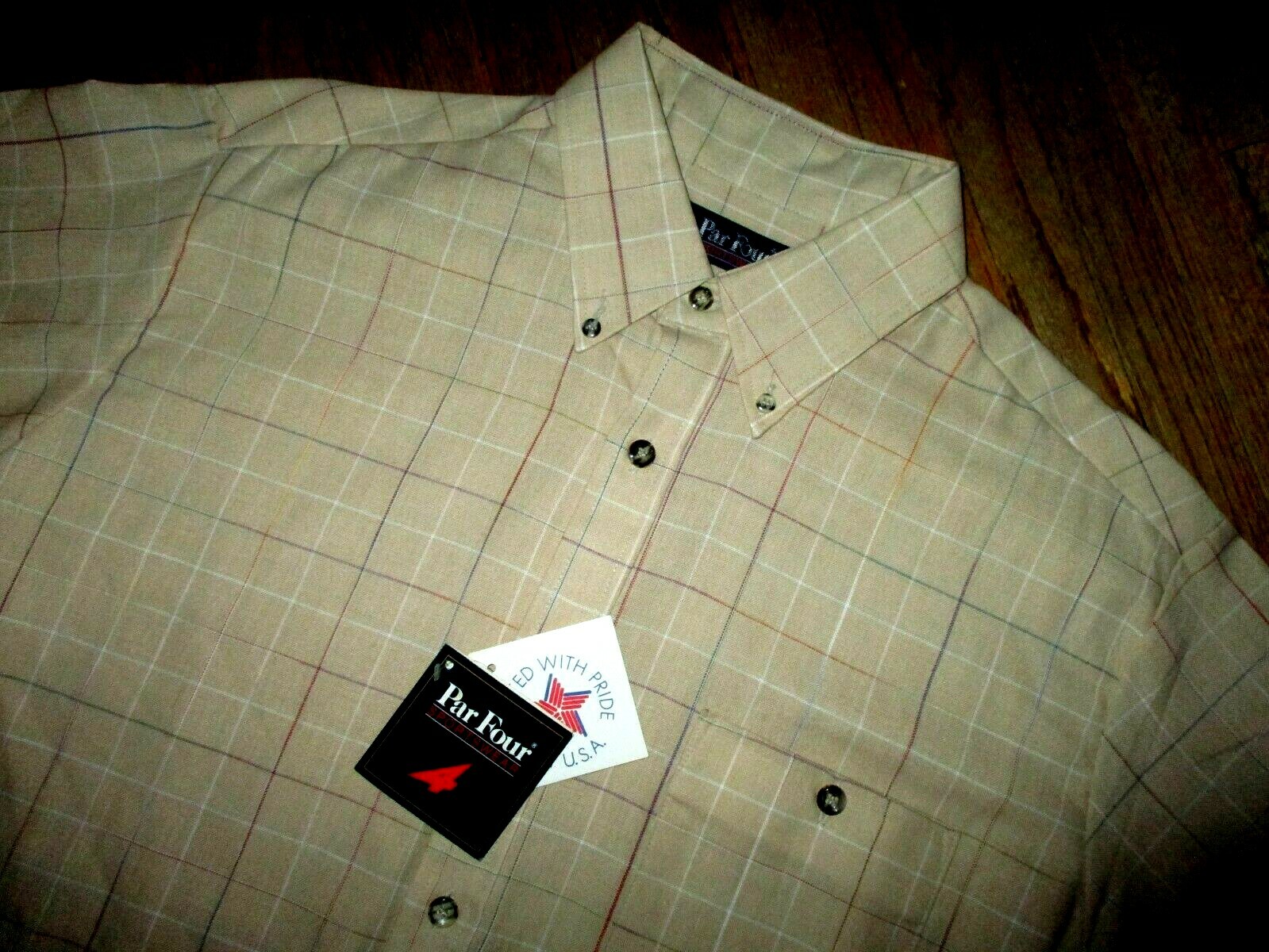 NOS vtg PAR FOUR SPORTSWEAR BUTTON DOWN SHIRT Plaid Stripe Check JC Penney NWT L