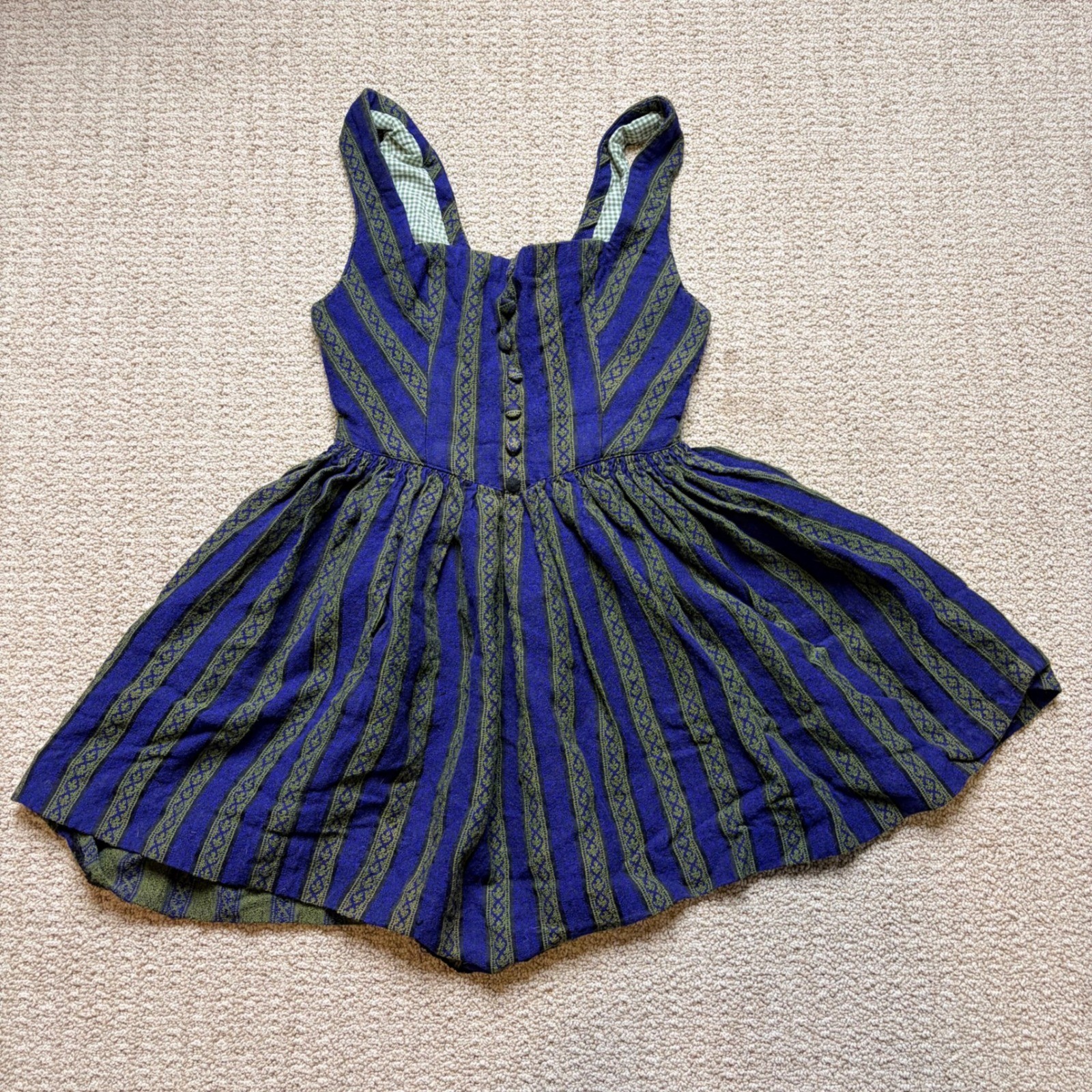 Lodenhut Innsbruck Vintage Austrian Dirndl Dress Blue Green Striped Folk Size 36