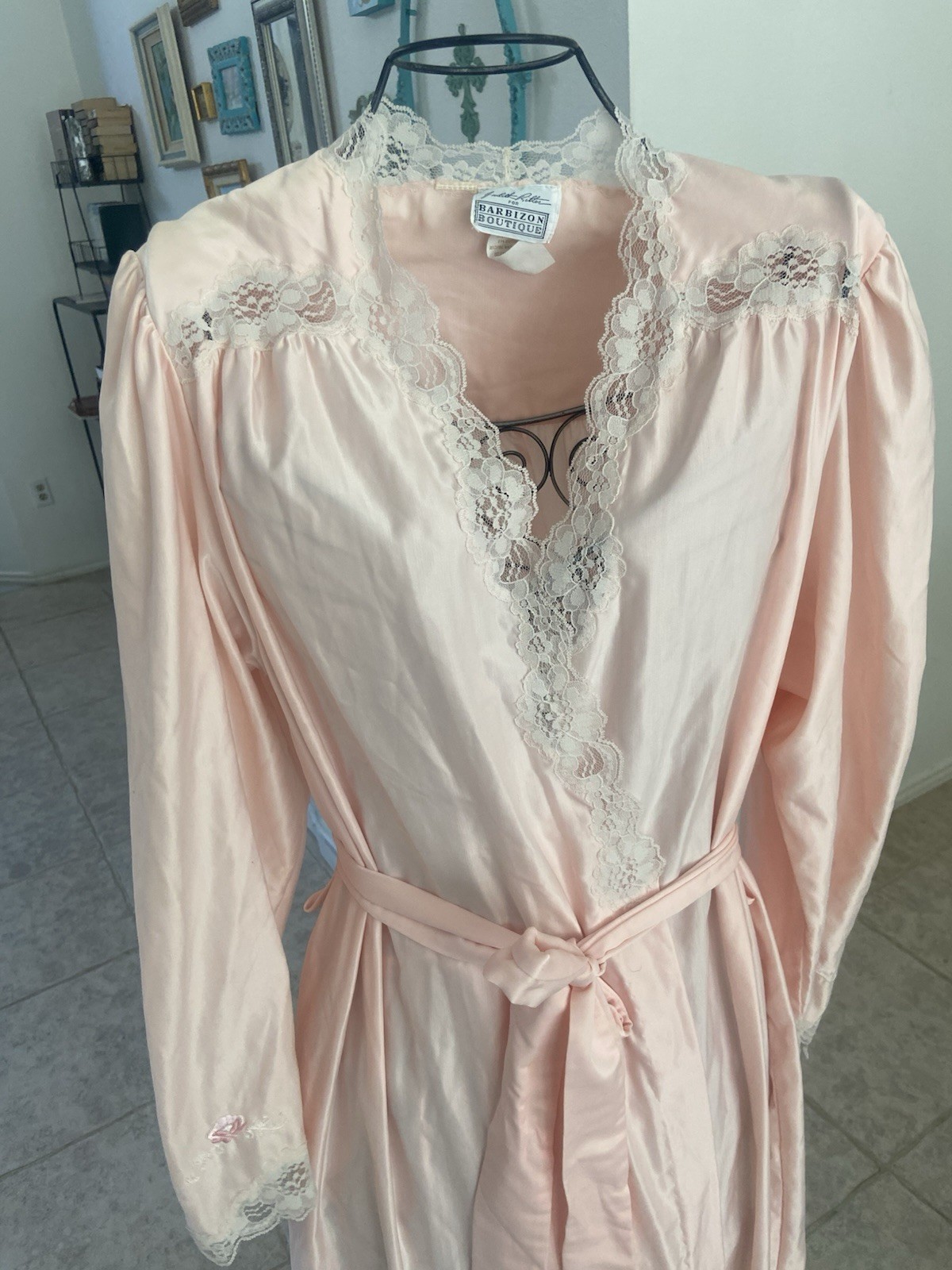 Vtg Judith Ritter Barbizon Boutique Pink Robe Lace Hollywood Regency Wedding