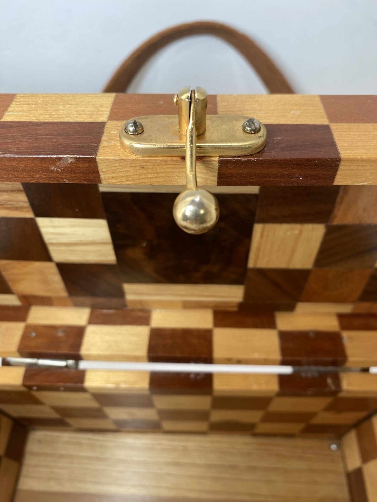 Wood Checkerboard Box PURSE HANDBAG *leather Straps Are DRY