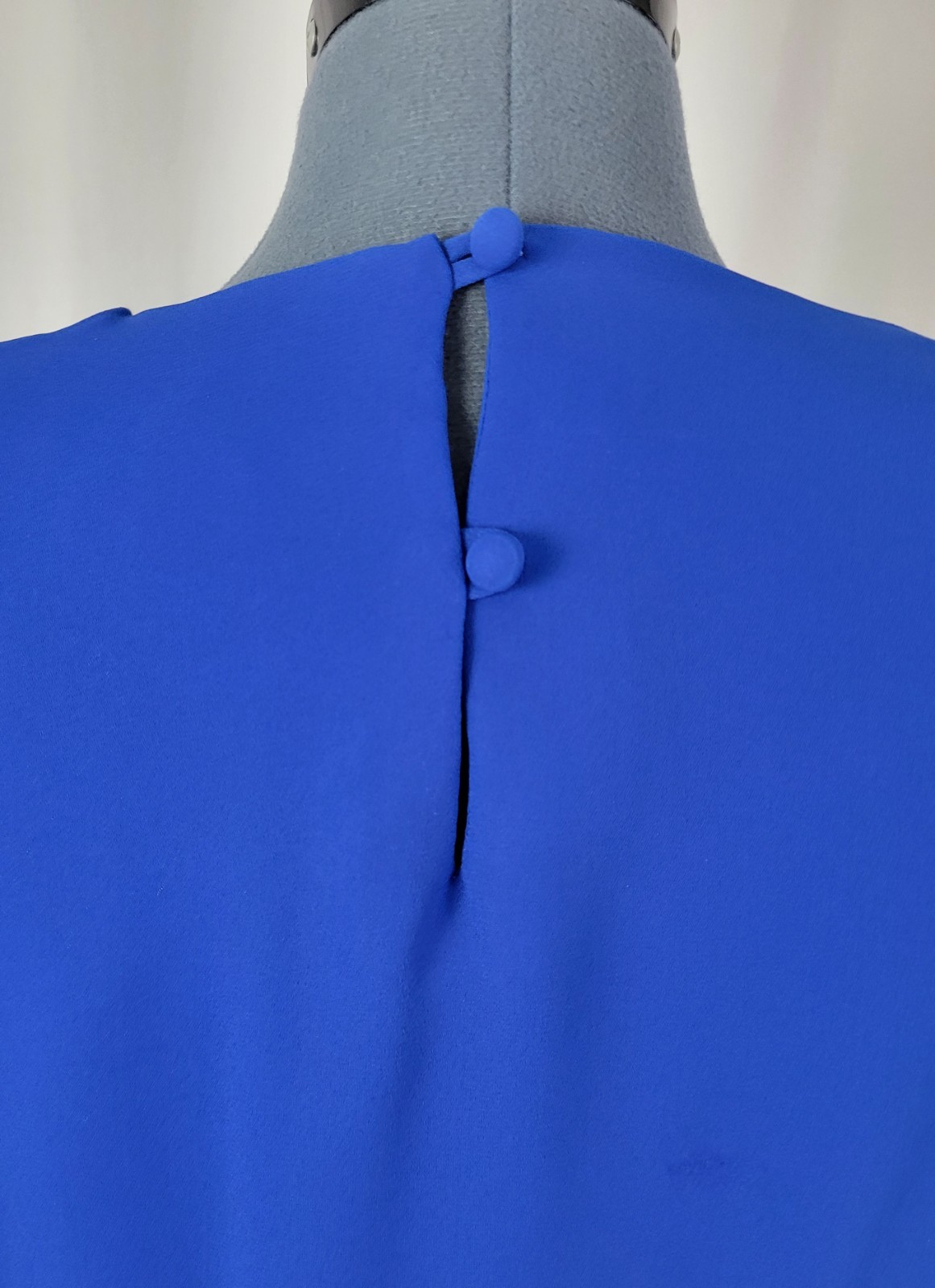 Vtg Lisa Michaels Blue Blouson Dress w Draped Neckline & Matching Belt Size 8